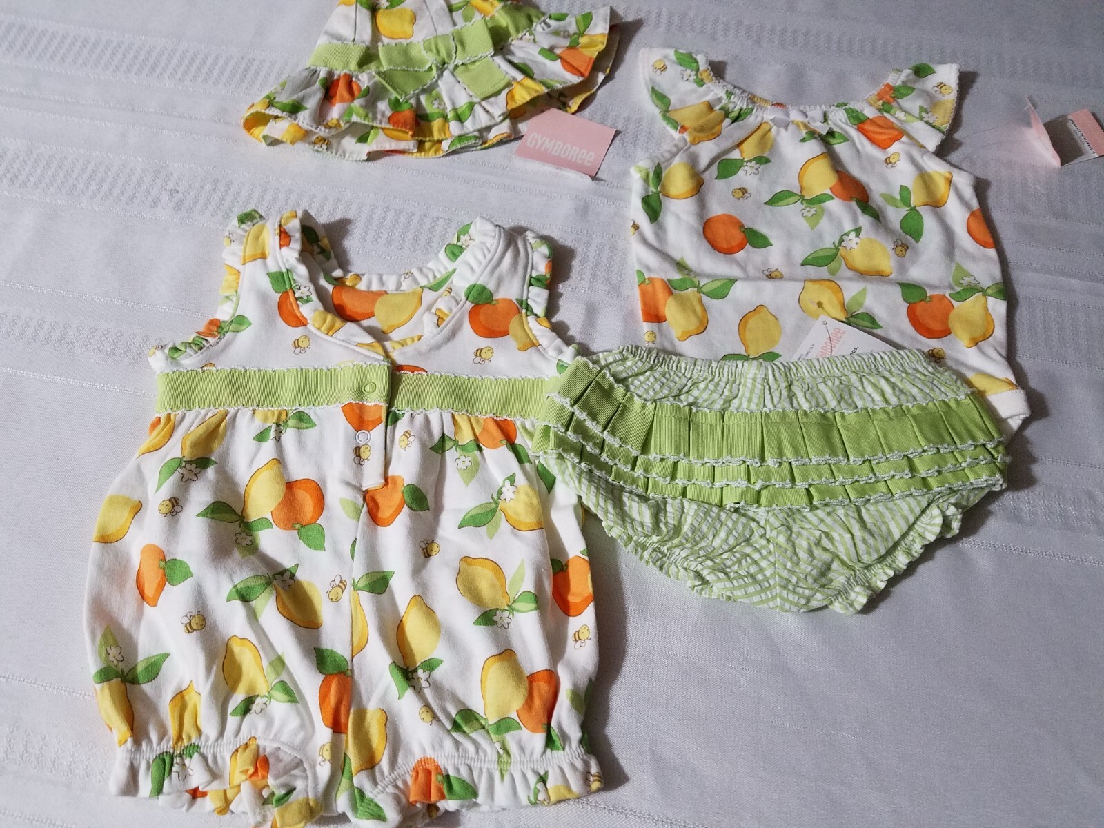 Gymboree Lemon Bumblebee 0-3 Month Romper Bodysuit Bloomer Hat Outfit New
