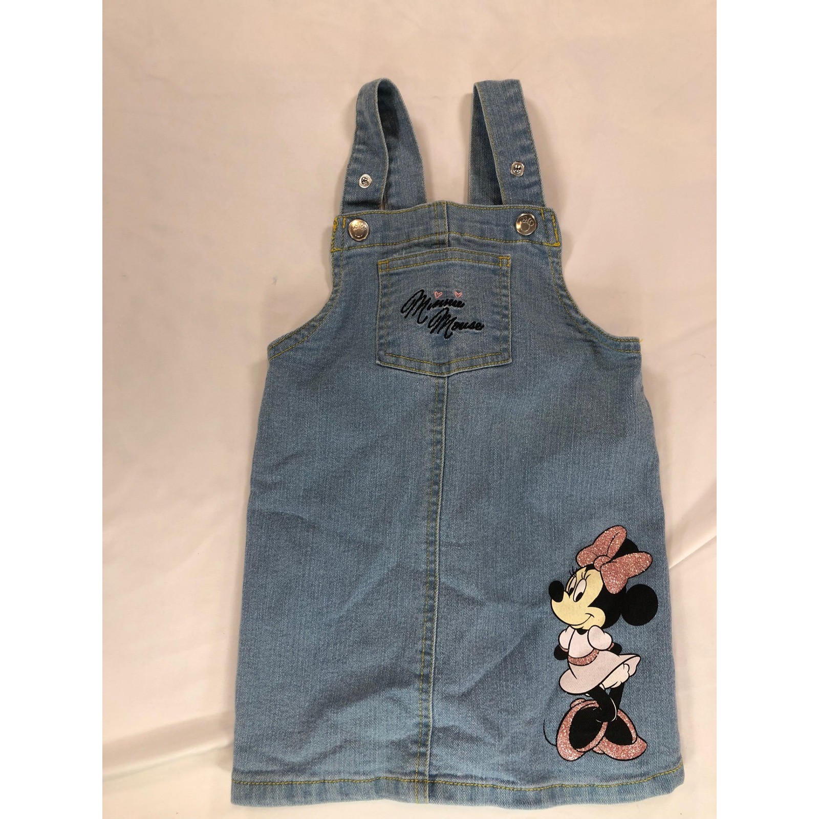 Disney Baby Minnie Mouse Denim Overall Dress and Gingham Leggings Set 3T