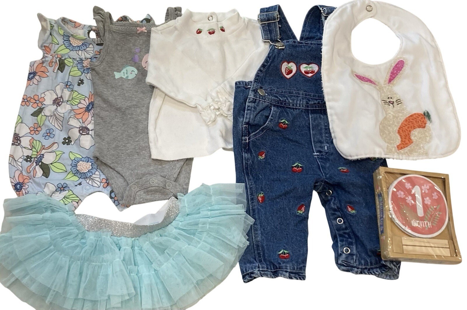 Baby Girls Clothes Lot Shirt Strawberry Overall Pants Romper Tutu Skirt 3-6 Mos