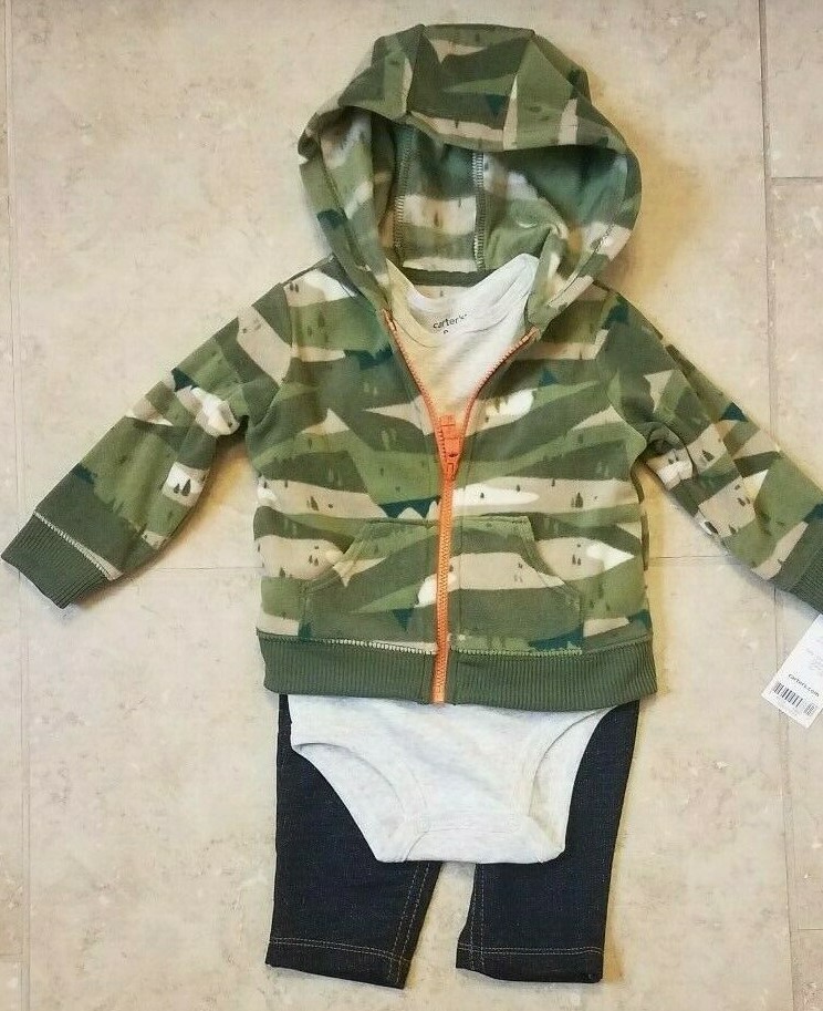 New Carter’s Baby Boy 3 piece set: Hoodie Sweater Bodysuit Pants Green 6 Months