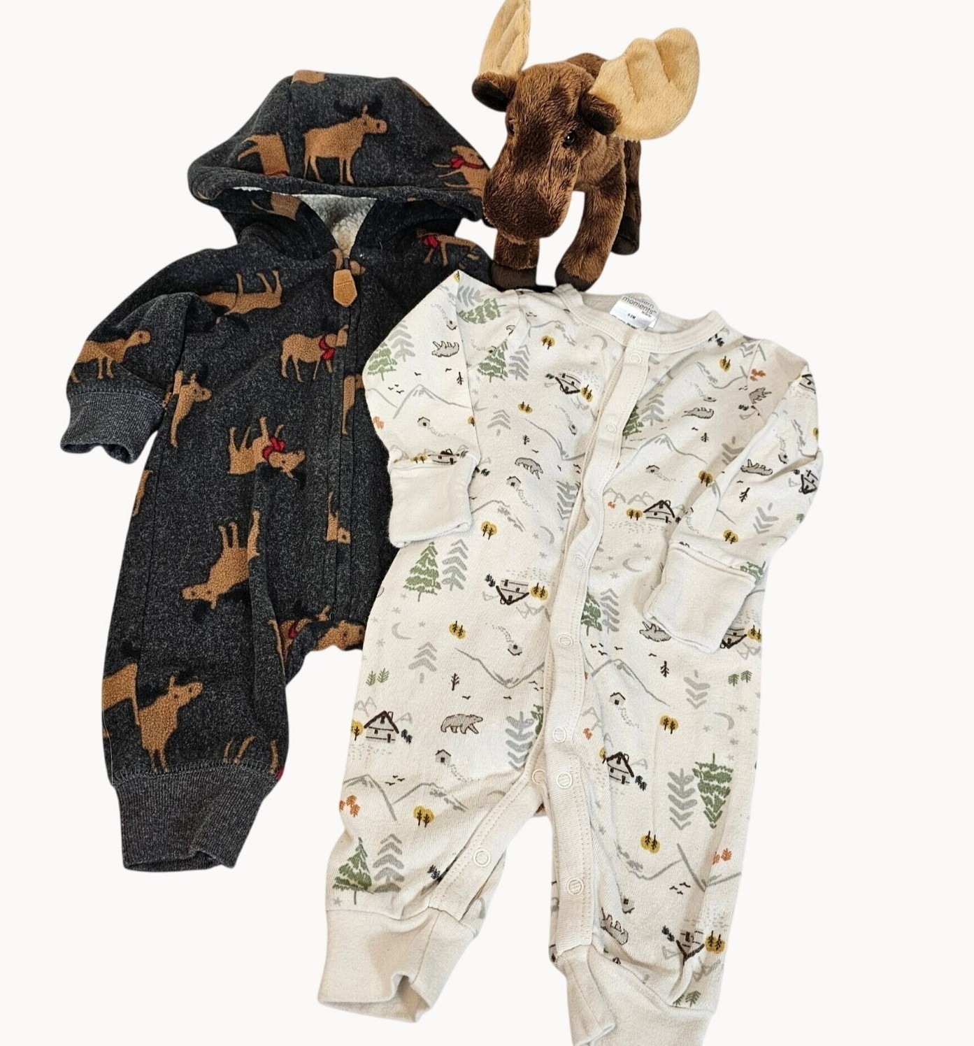 Newborn Woodland Moose Sleeper & Fleece Romper w Douglas Plush Cabin Outfit Set