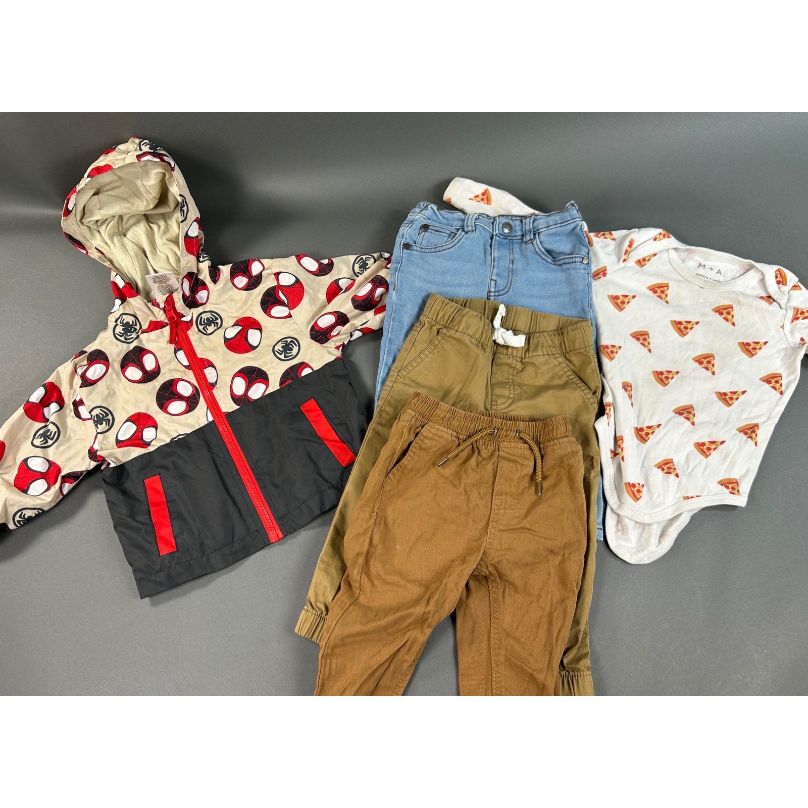 Toddler Boy Bundle Marvel Spider-Man Jacket Monica Andy Pizza Bodysuit Jeans 18M