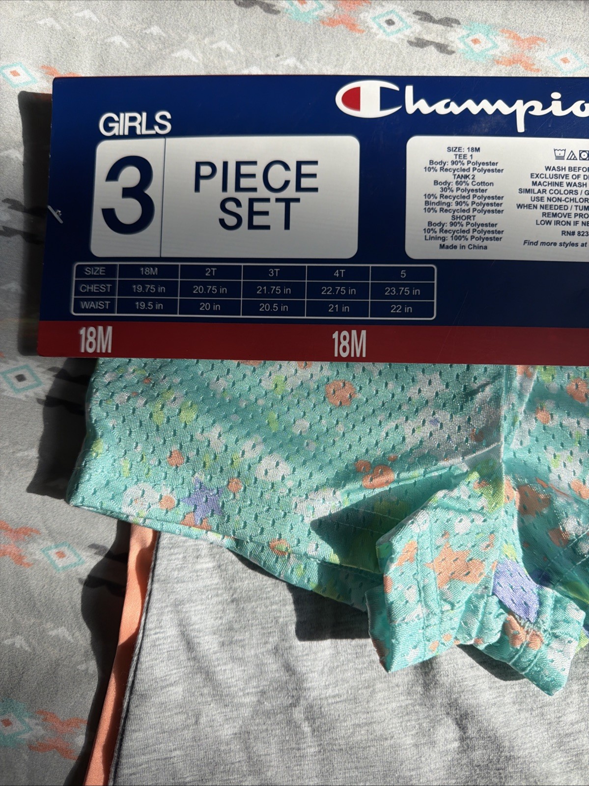 Champion Girl’s 3 Piece Polyester Tee, Cotton Tank & Short Set For 18 months Old