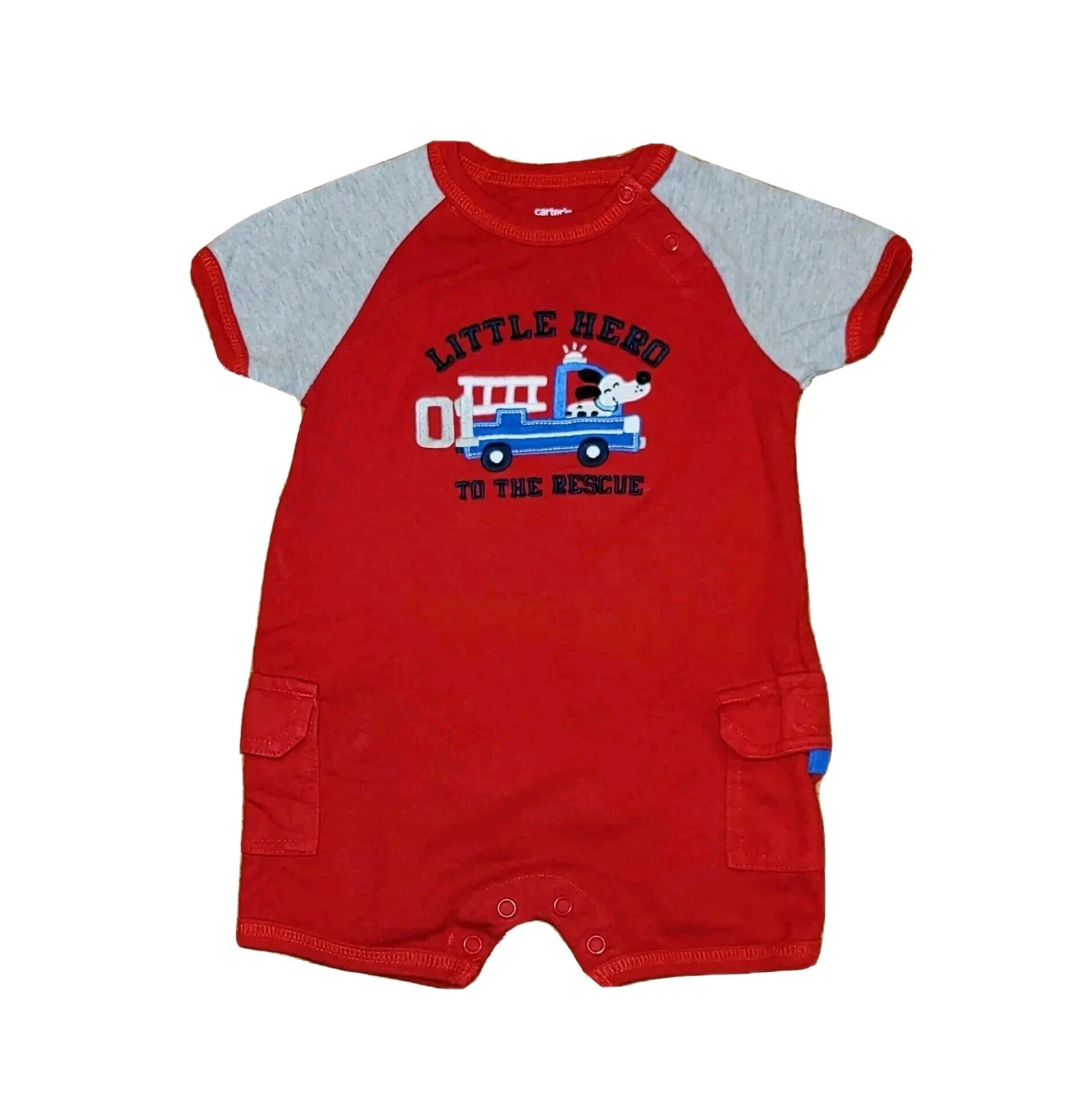 9 Month Carter’s Red Firetruck Boys Summer Shorts Romper Outfit