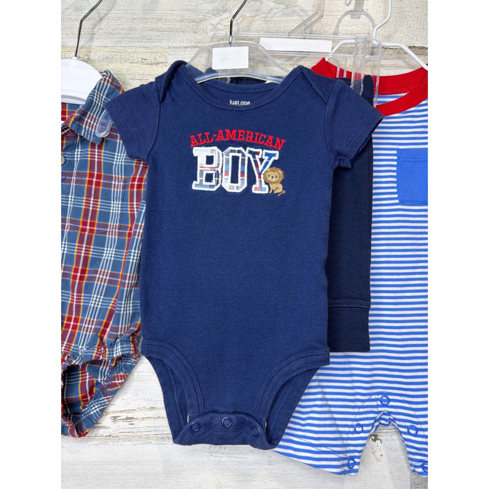 Wrangler Wonder Nation Carters Baby Boys 3M Plaid Striped Bundle Red White Blue
