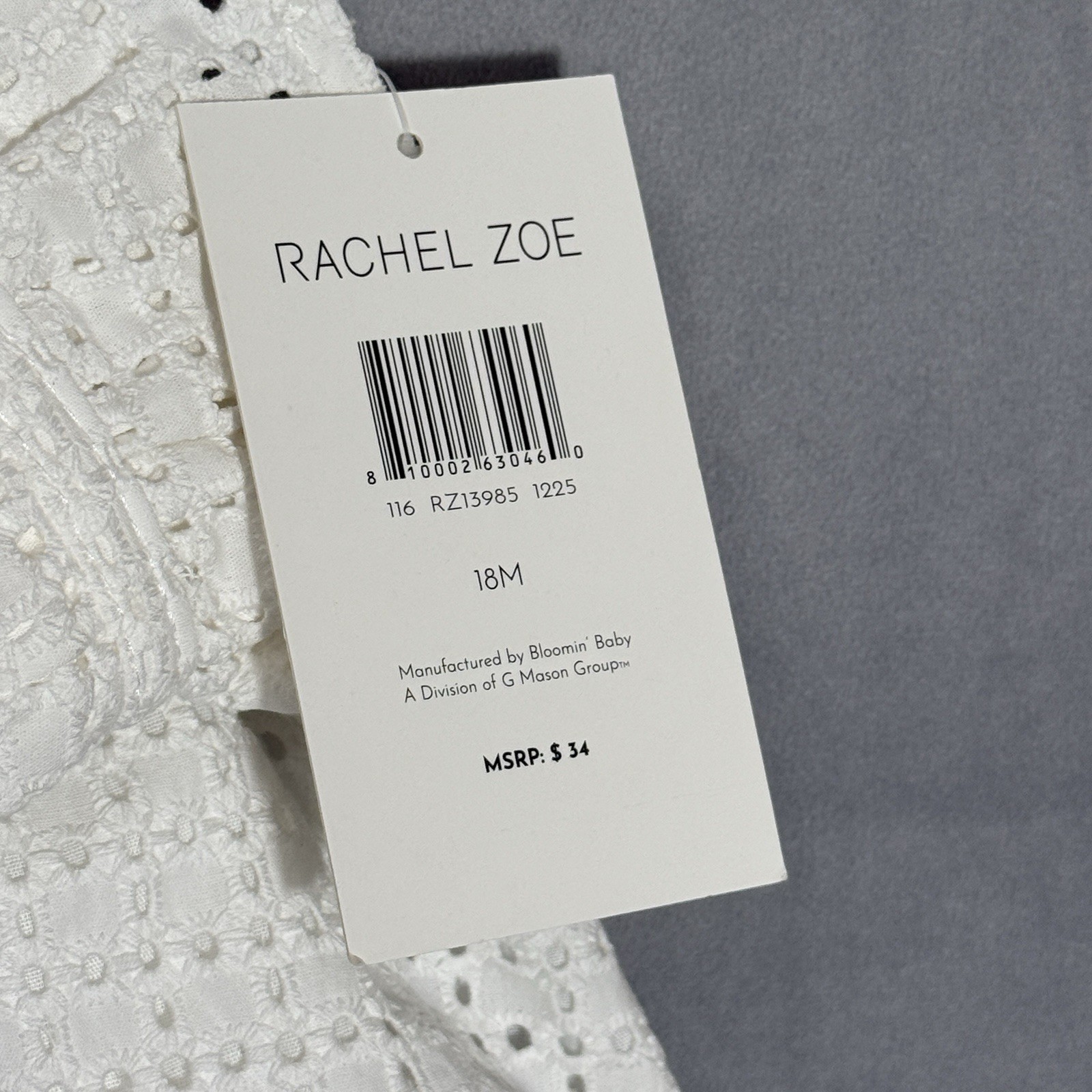 Rachel Zoe RZ Baby Girl 4-Pc Outfit 18M White Eyelet Cotton Hat Sunglasses NWT