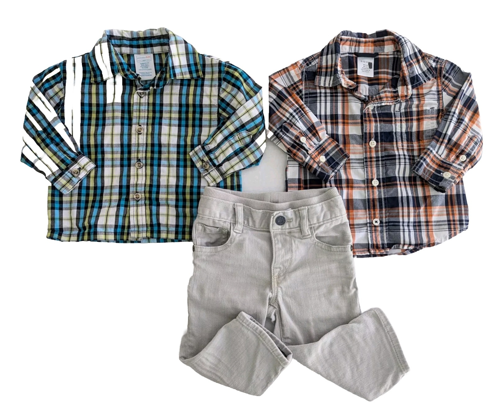 3 Pcs Size 6-12 Months L/S Button-Up Shirt & Jeans Size 12 Month Button-up Shirt