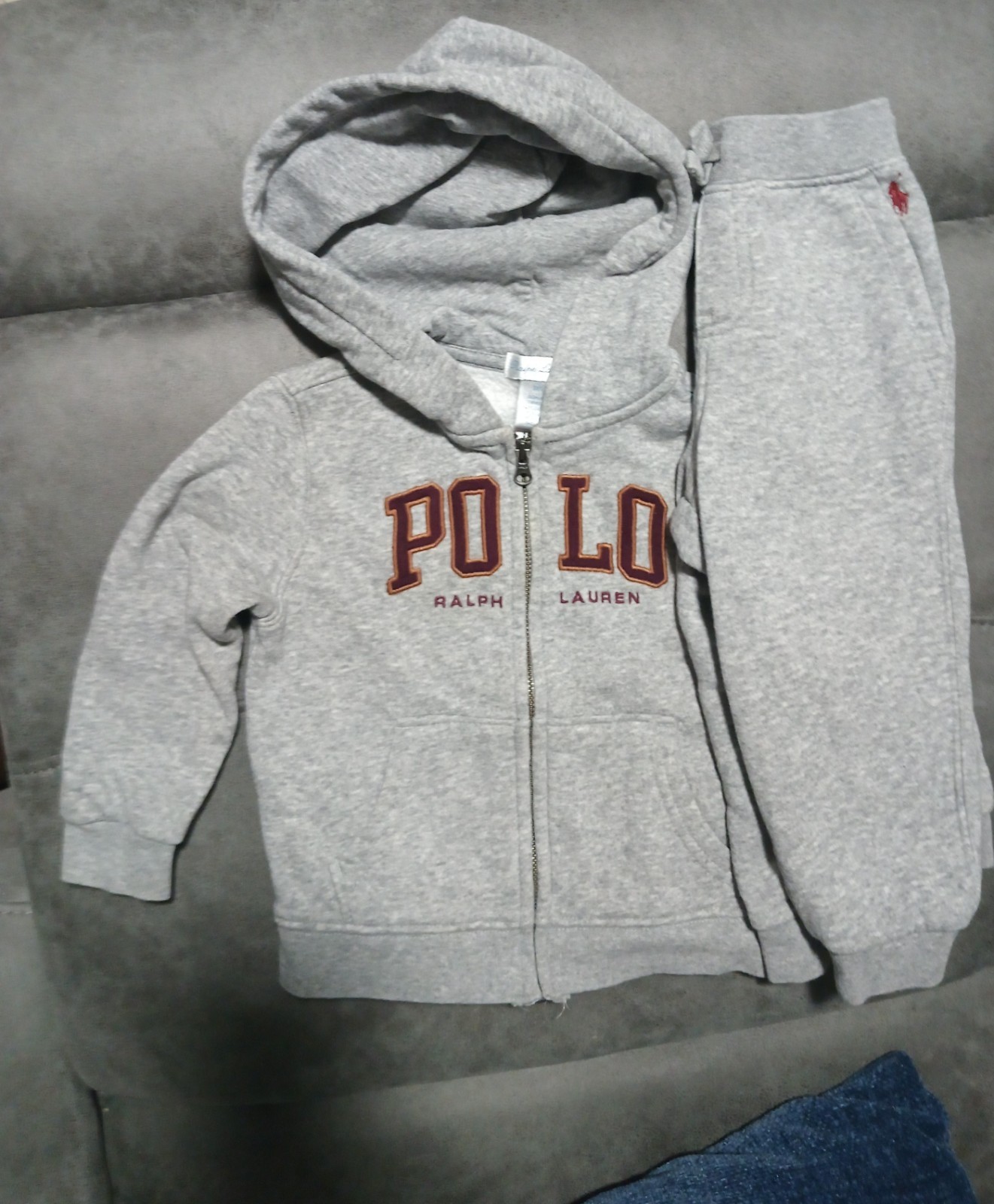 Polo Ralph Lauren Boys Gray Fleece Zip Hooded Hoodie & Pants 2pc Set Size:18M