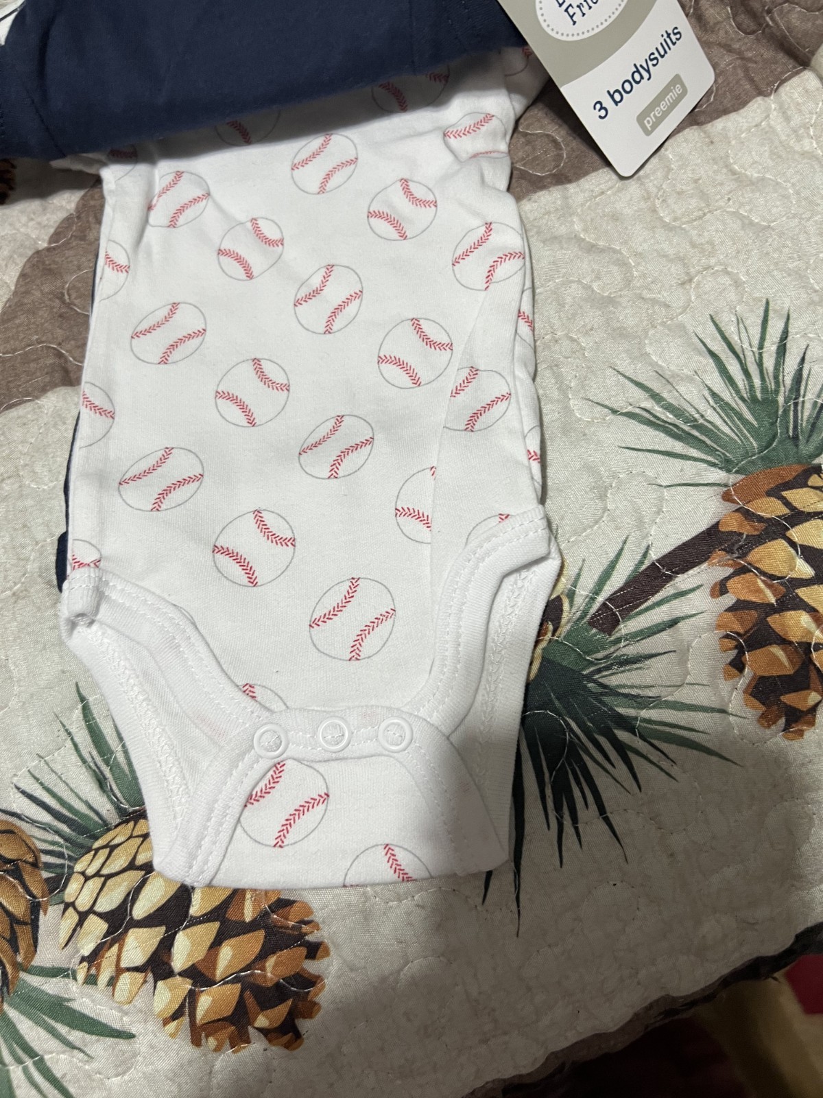 3 Lovable Friends bodysuits and 2 Child of Mine pants for premie boys