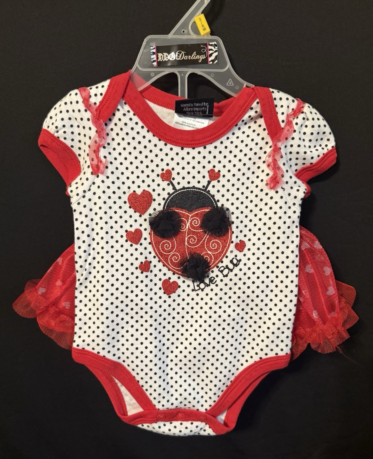 NWT DDG Darlings Baby Ladybug Outfit with Tulle Skirt Size 3-6 Months