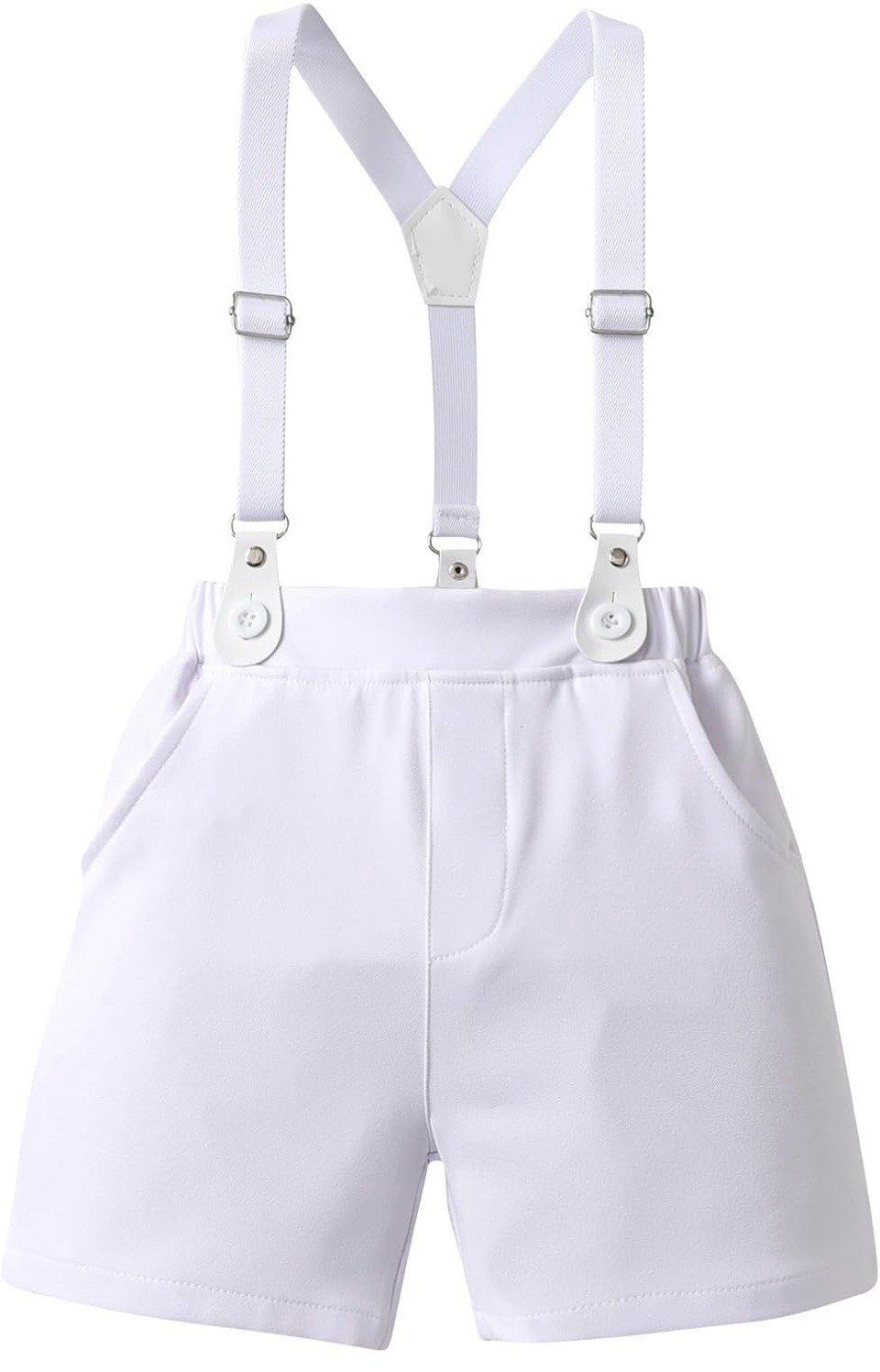Boys Light Blue Shirt and White Shorts Set with Bow Tie, Formal Party Outfit