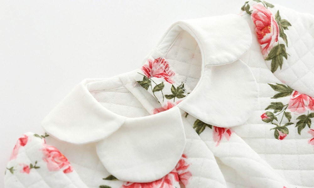 2-Piece Baby Girl Floral Romper & Hat Set – Organic Cotton Long Sleeve Outfit