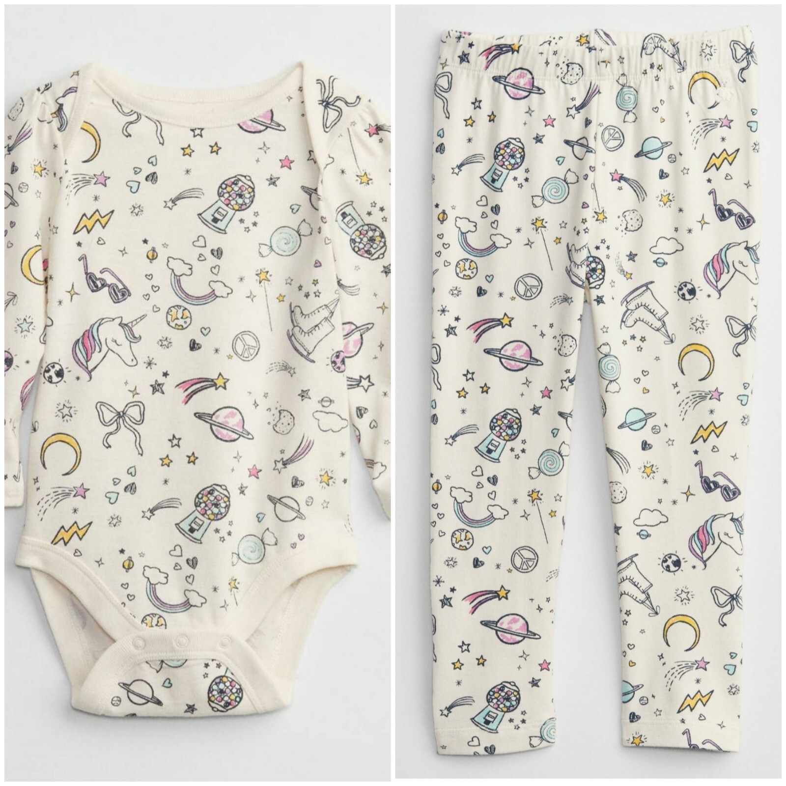 Baby Gap Girls 6-12 Months Ivory Cream Frost Bodysuit & Pants Outfit Nwt