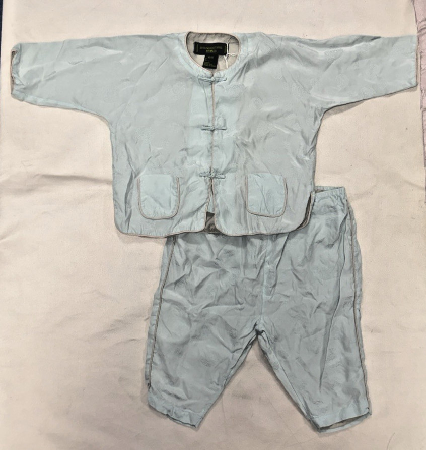 Shanghai Tang Girl’s Light Turquoise Silk Traditional Chinese 2 Piece Set 12-18M