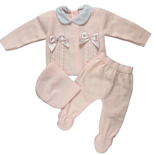 NEWBORN BABY GIRLS/BOYS SPANISH KNITTED OUTFIT WITH BOW GIFT BOX SET 0-3 MONTH