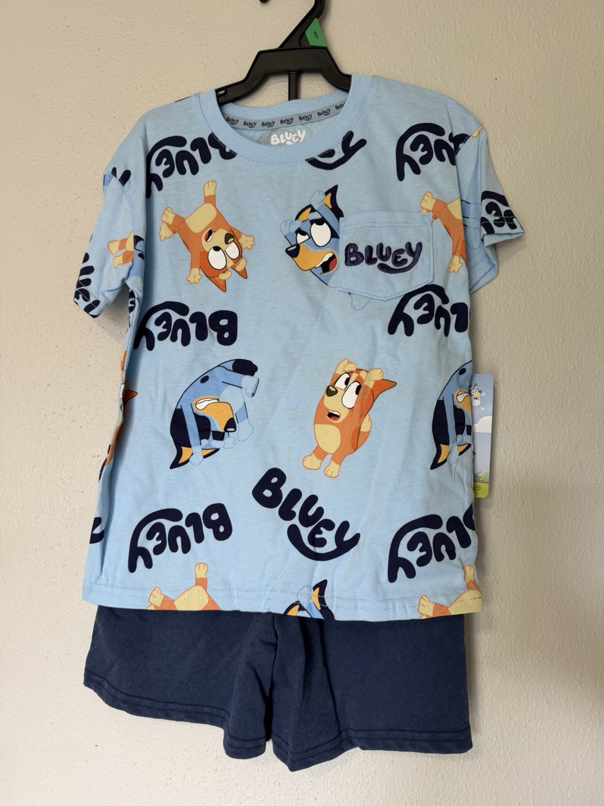 Bluey 2 Piece Short Set Size 4T Short Sleeve Shirt & Character Shorts Clear Sky￼