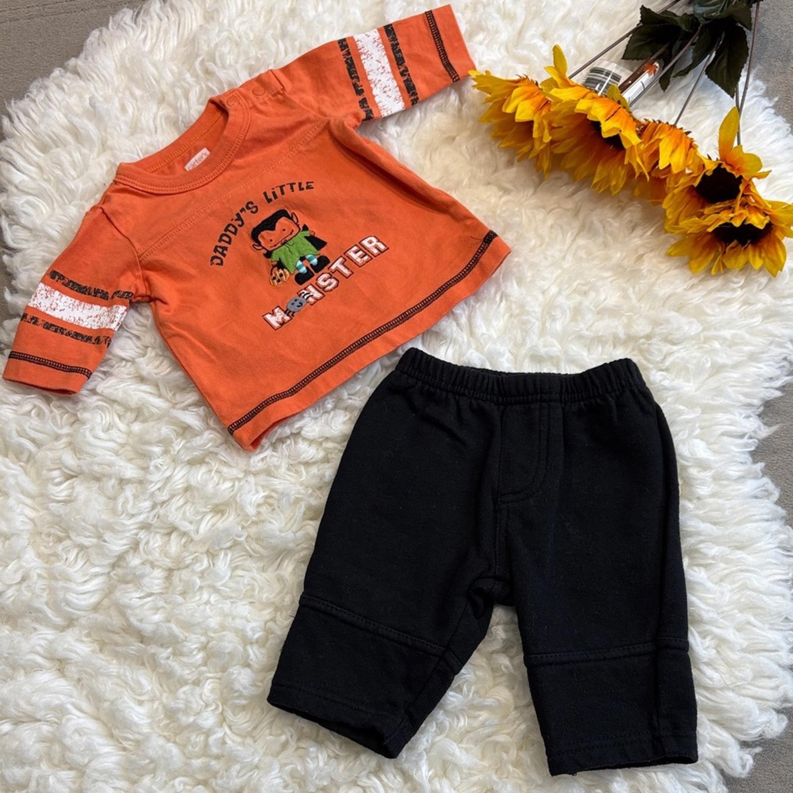 Carter’s Daddy’s Little Monster 100% Cotton Orange Black Newborn Matching Set !