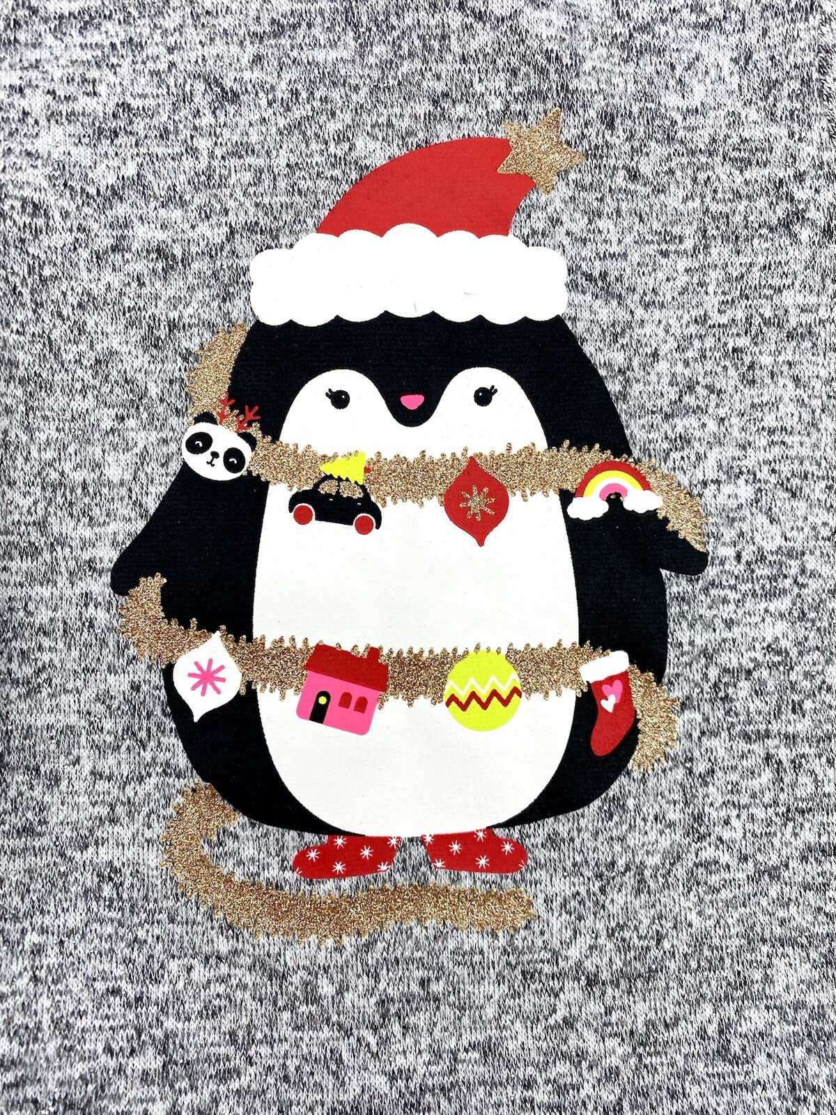 Cat & Jack 12 Mon Christmas Penguin Heather Gray Sparkles Girls’ Tunic Top NWT