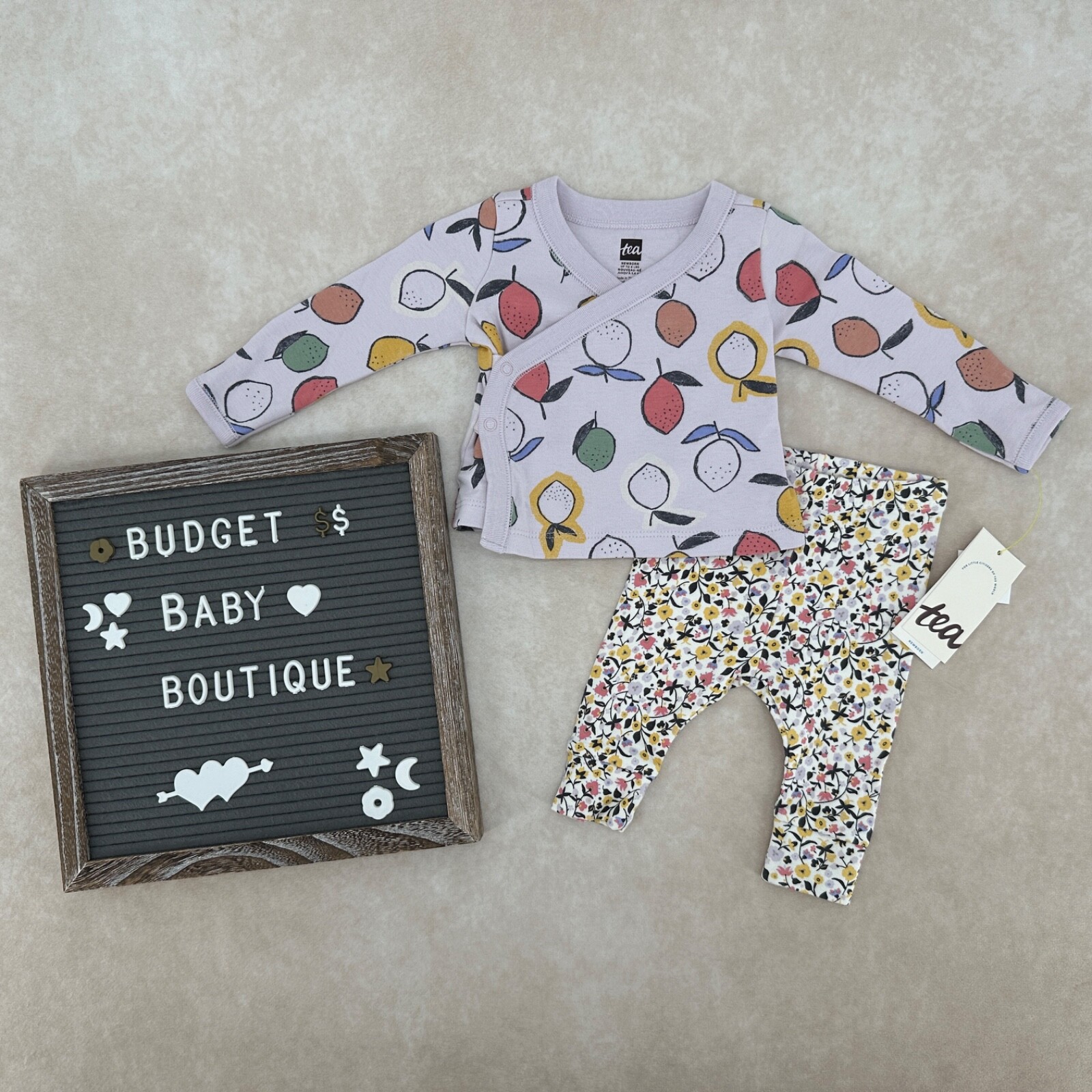 NWT TEA Collection Wrap Top Layette Set Outfit Floral Lemons Size NB Newborn