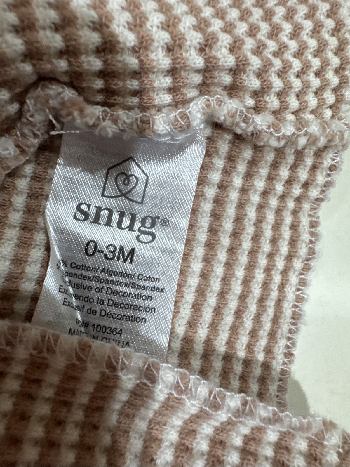 SNUG Baby Girl Size 0-3 Months Two Piece Beige & White Striped Waffle Set