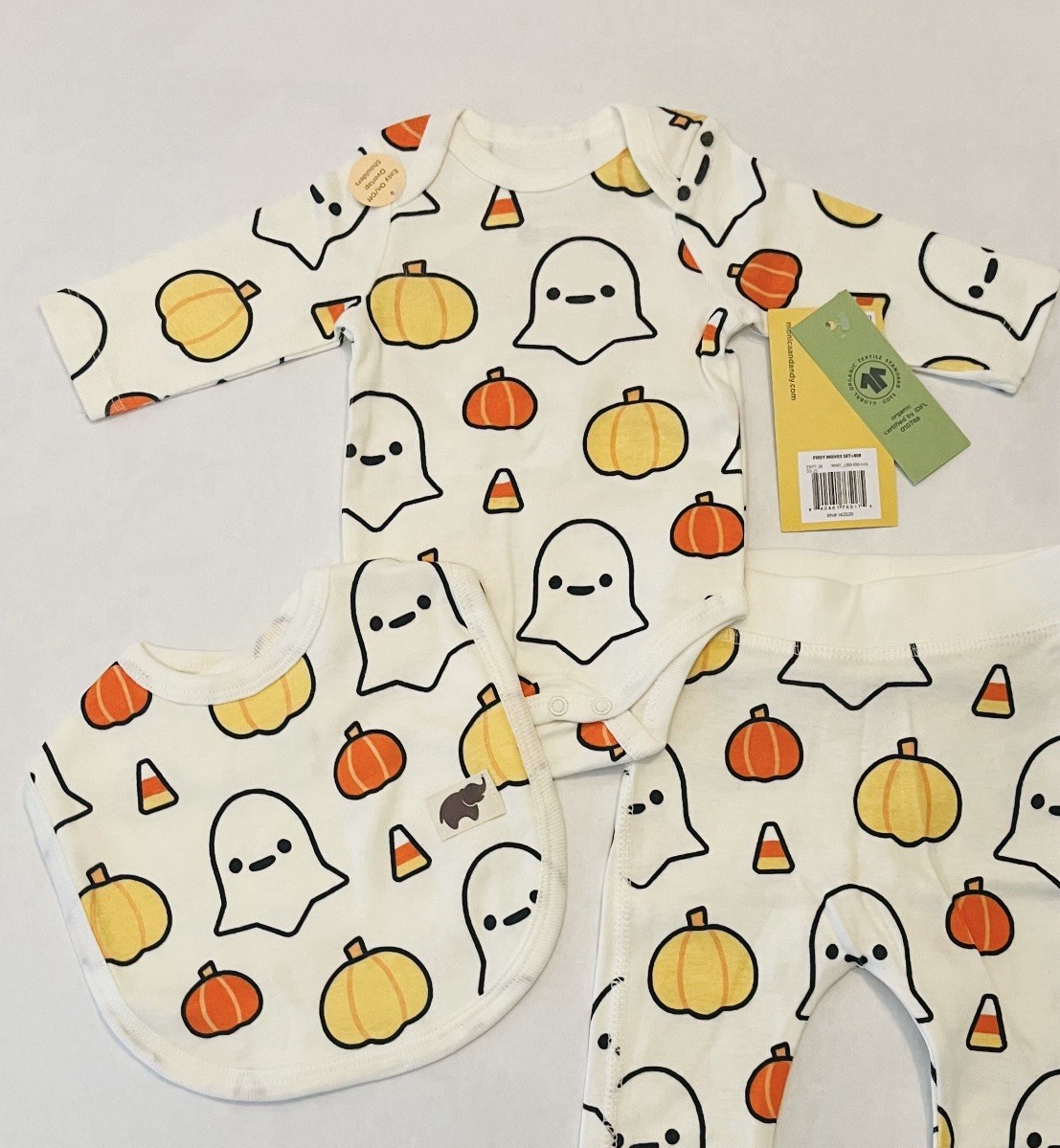 Baby Boy Girl Halloween Outfit 0-3 Months Pants Bodysuit Bib 3 PC Set New