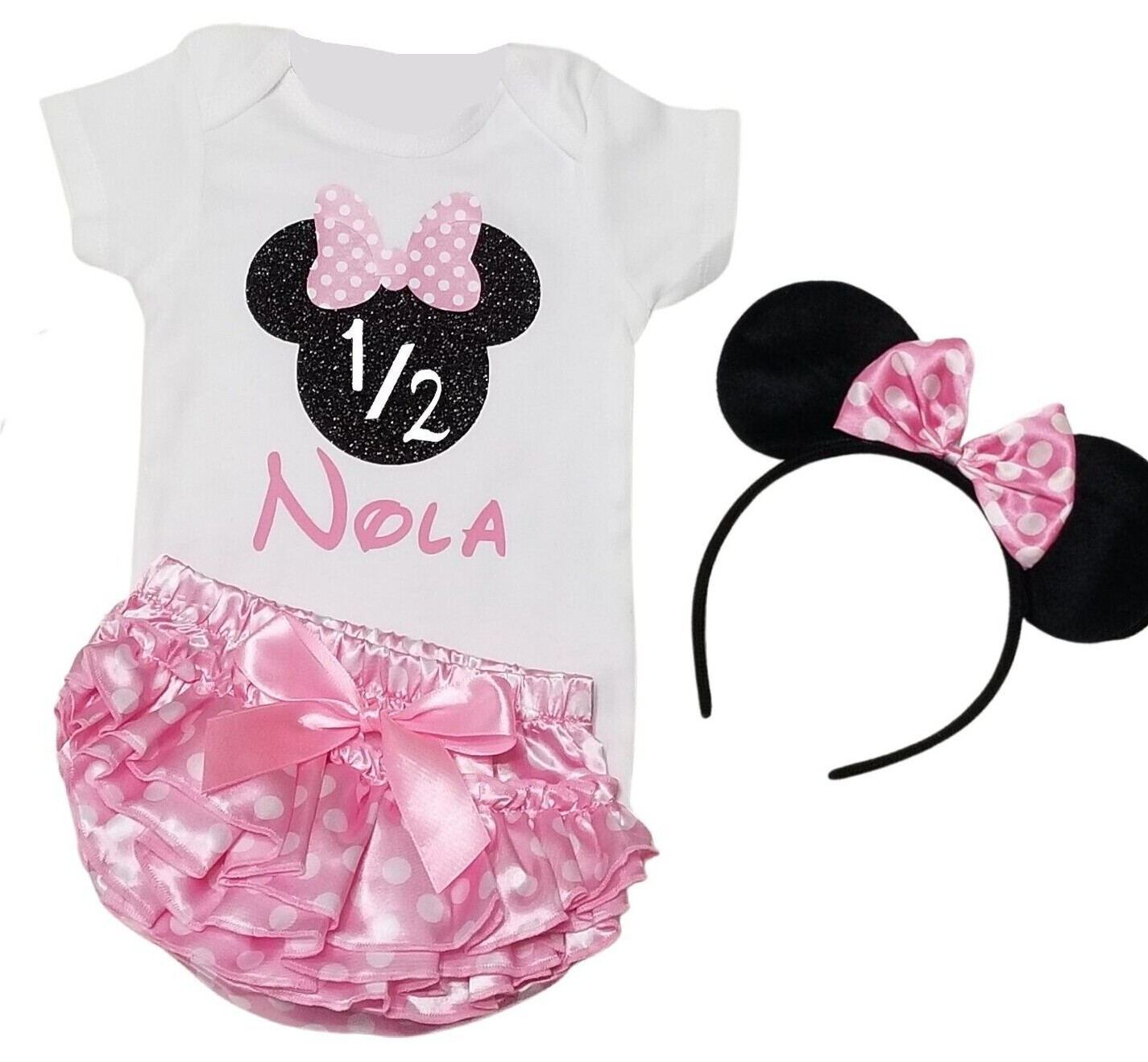 1/2 BIRTHDAY OUTFIT – PERSONALIZED – PRINCESS MINNIE BIRTHDAY – 6 MONTH