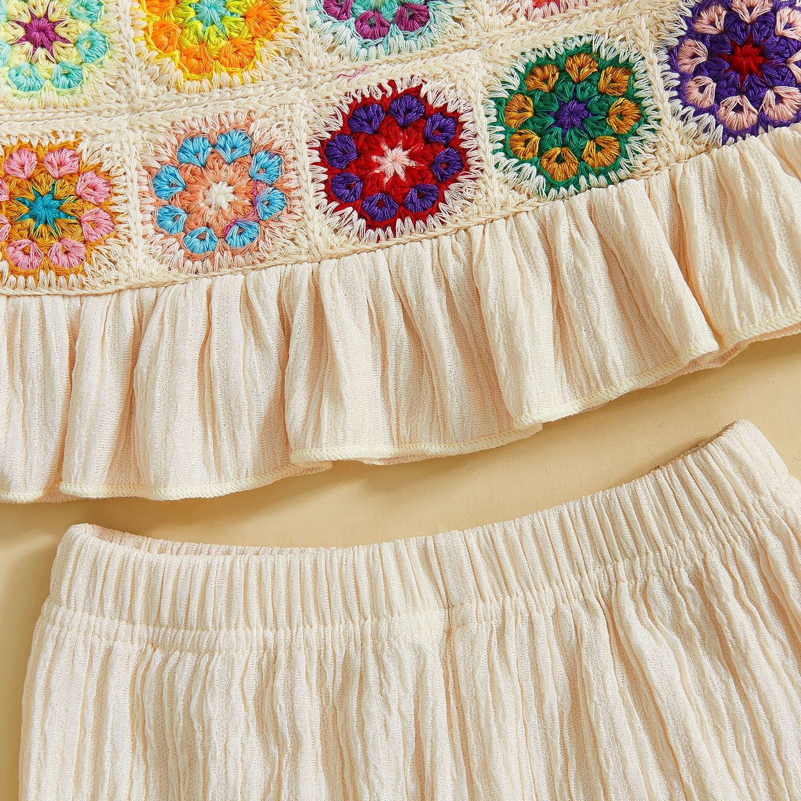 Baby Girl Outfits Crocheted Ruffled Camisole And Elastic Pants Set 6 12 18 24…