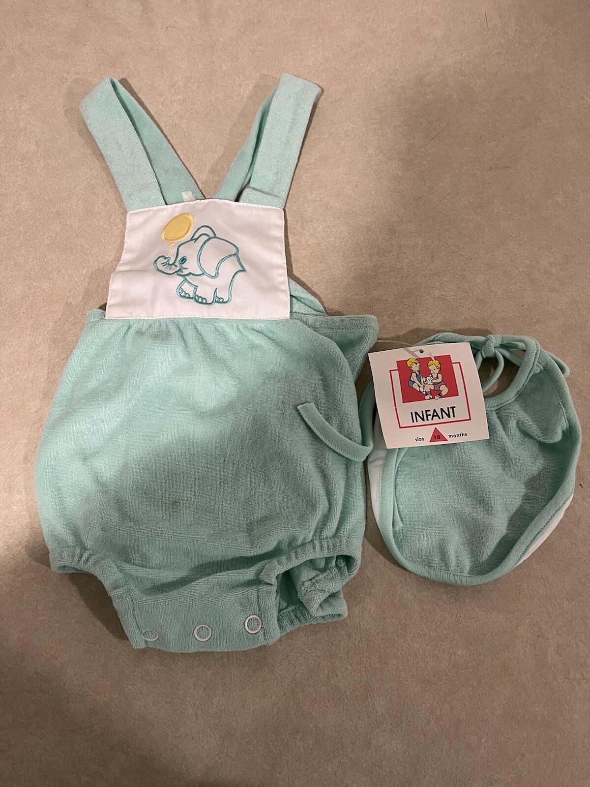 Vintage Happy Clad Size 18m Baby Infant Clothing Set Knit Terry Blue Elephant-1