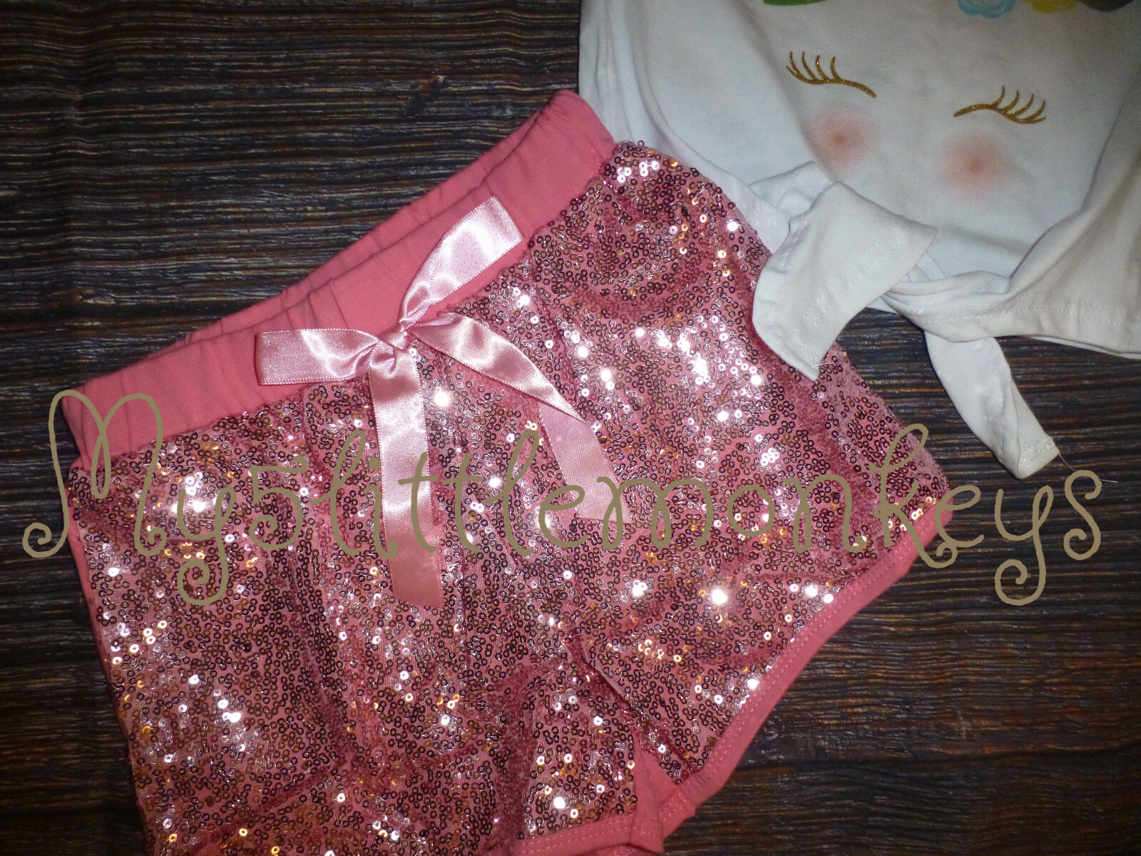 NEW Boutique Unicorn Tie Shirt Girls Pink Sequin Shorts Outfit Set