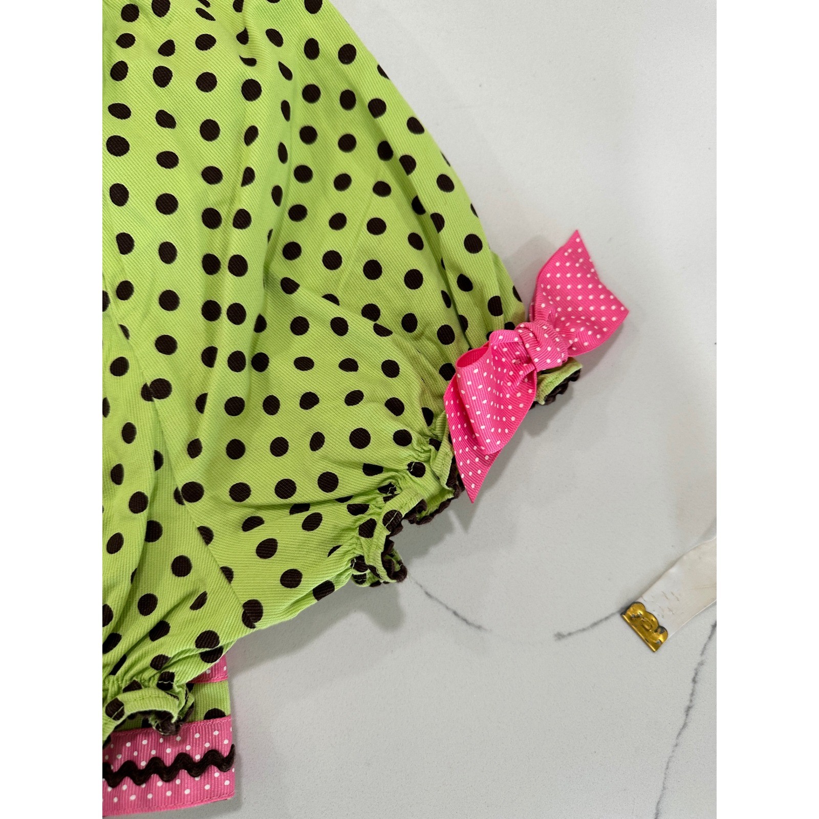 Peaches n Cream Baby Girl Dress Bloomer Set 18M Green Brown Polka Dot Pink