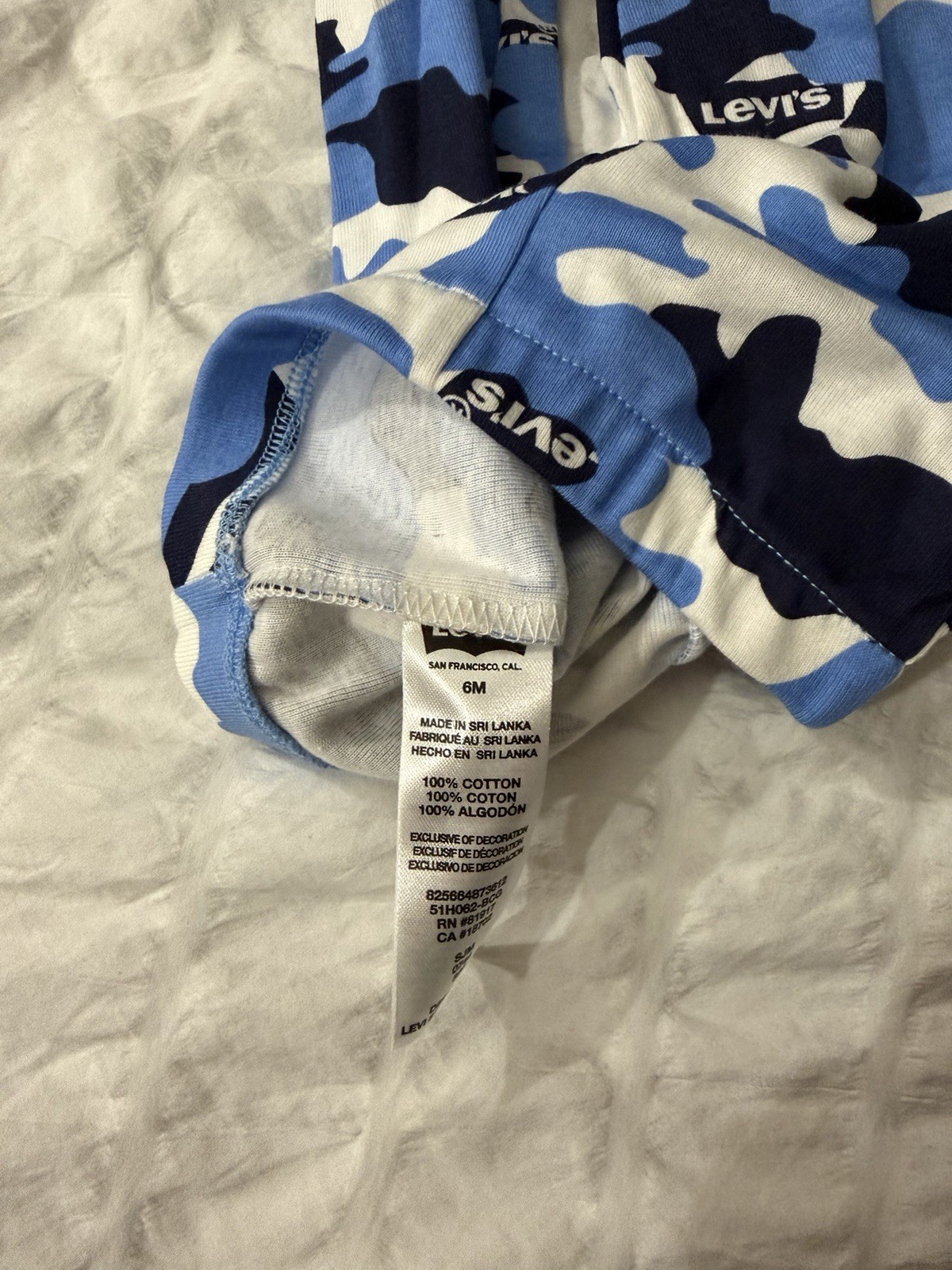 Baby Levi’s 3 Piece Set 6 Month Old Blue Camo Long Sleeve Shirt, Pants, And Hat