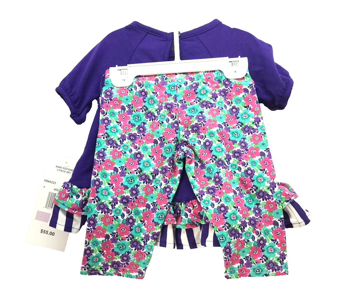 New Rare Editions 2 Pc Outfit 6-9 Months Unicorn Applique Purple Butterfly