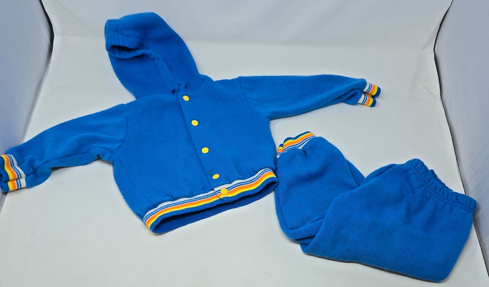 Vintage Toddler Blue Striped Jogger Outfit Acrylic 3T Sweat Jacket and Pants