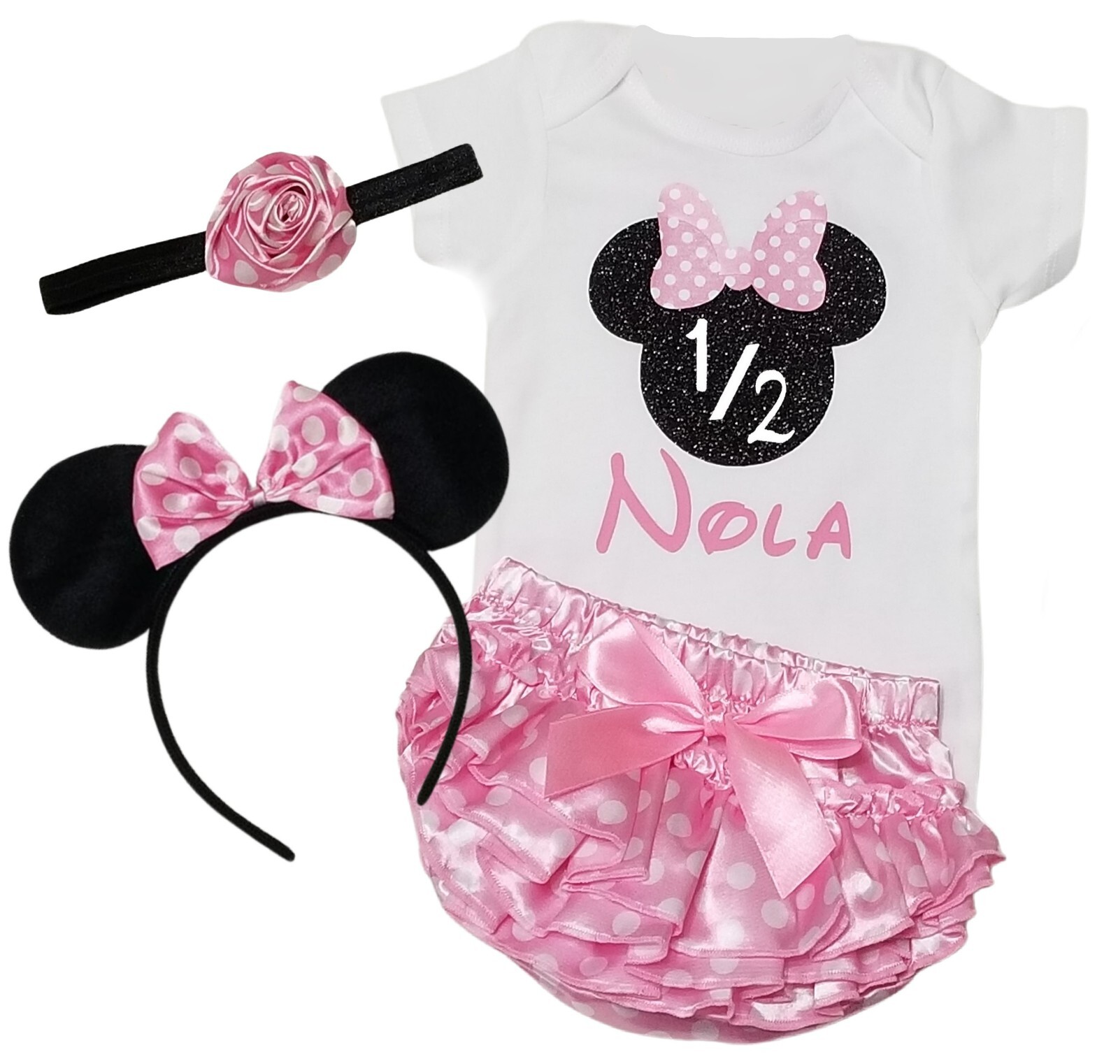 1/2 BIRTHDAY OUTFIT – PERSONALIZED – PRINCESS MINNIE BIRTHDAY – 6 MONTH