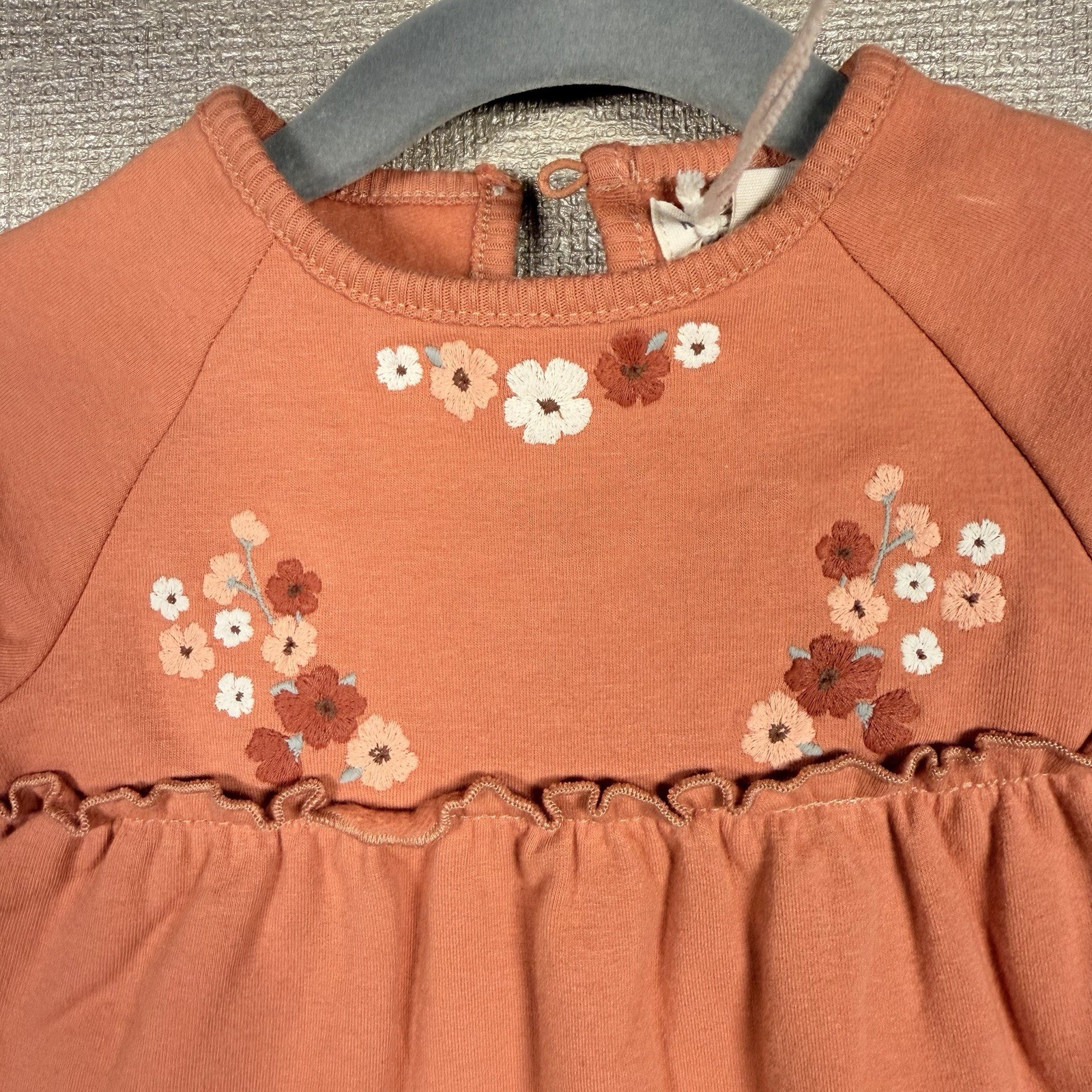 NWT Rabbit + Bear Organic Cotton Pink Baby 3-6 Month Embroidered Flower Dress