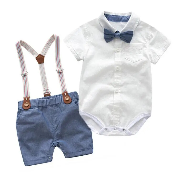 Birthday Suits Party Dress Soft Cotton Solid Rmper Belt Pants Infant Toddler Set