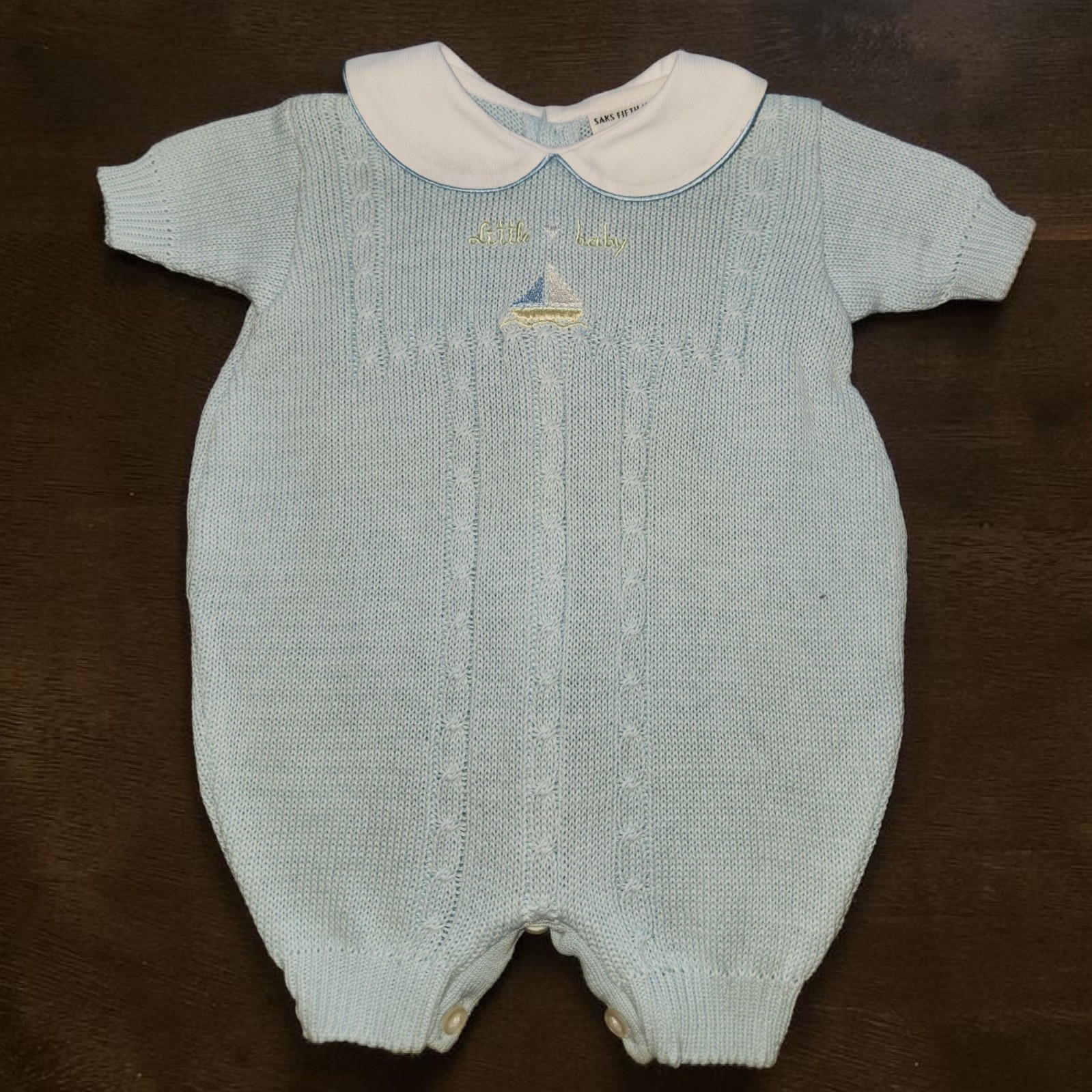 Vintage Saks Fifth Avenue Italy Marielle Infant Boys 3-6 Months Knit Outfit Blue