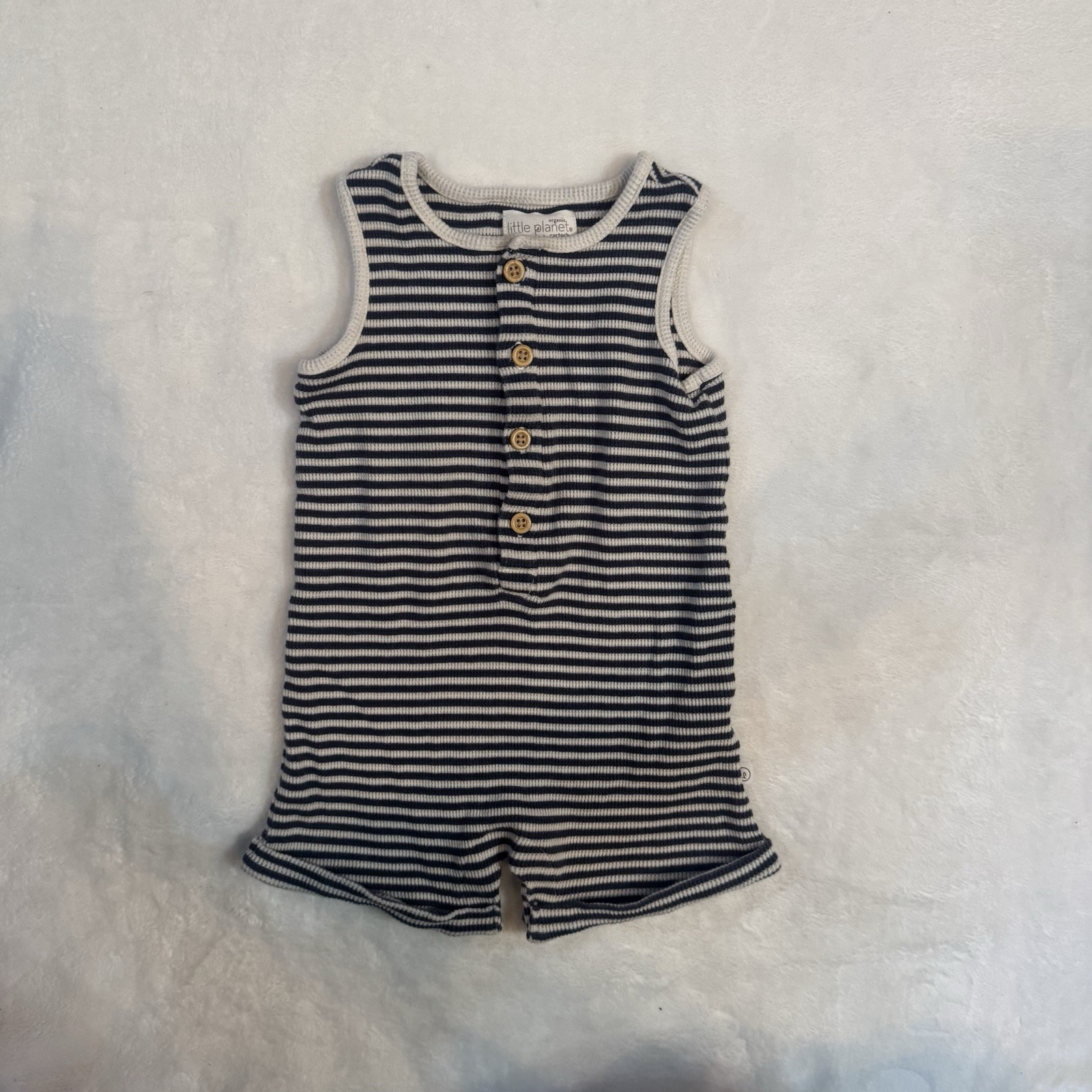 Little Planet By Carter’s Baby Boy’s Short Romper W/White And Blue Stripes 18MOS