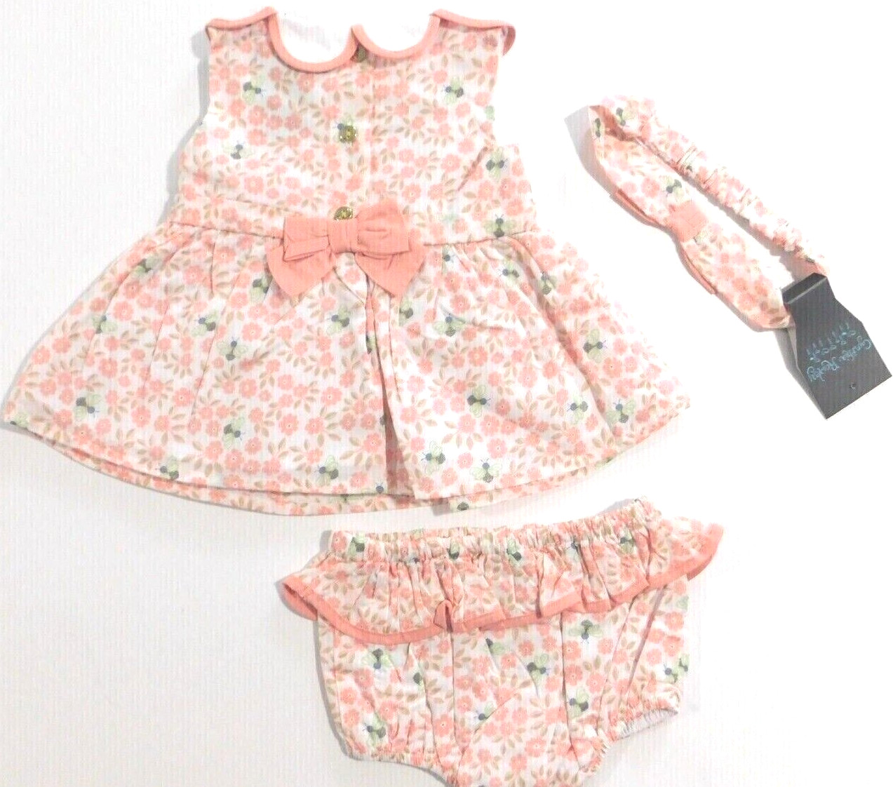 Cynthia Rowley Baby Girl Outfit Top Dress Bloomers Headband Pink SIze 3-6M NEW
