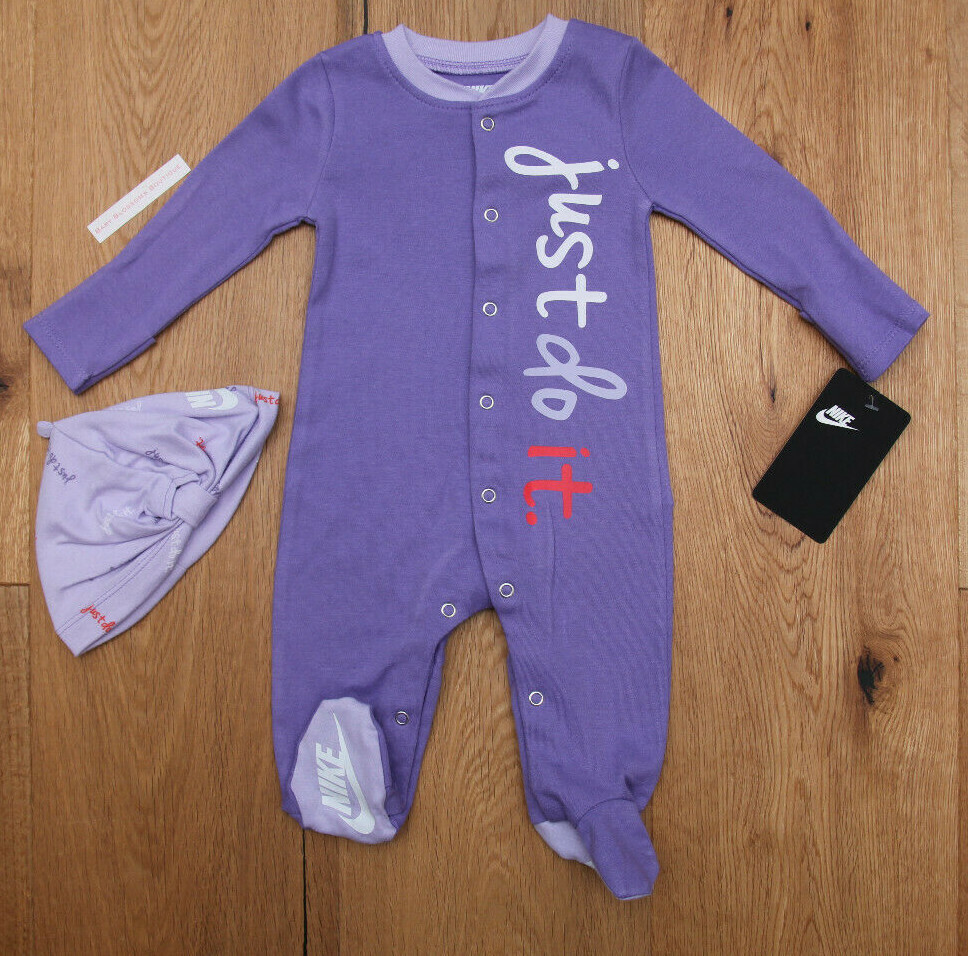 Nike Baby Girl Coverall & Hat Set ~ Purple, Lavender, White & Pink ~ Size 3M ~