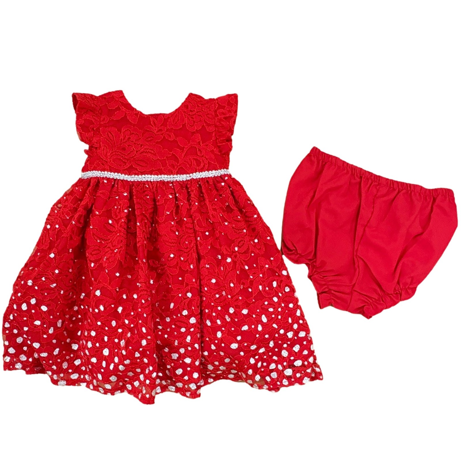 Infant Girls Red Lace Silver Bling Holiday Christmas Party Dress 18 MO