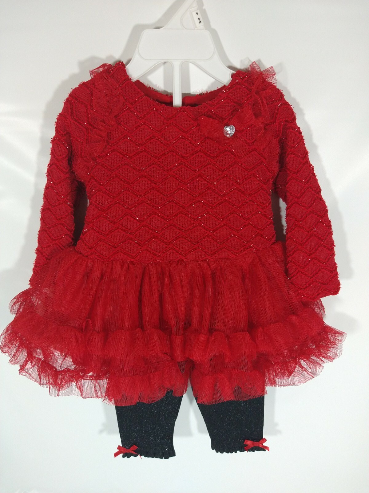 Baby Girls Nanette Lepore Dress 6-9 Months 2 Piece Set Red Tutu Tulle Ruffles