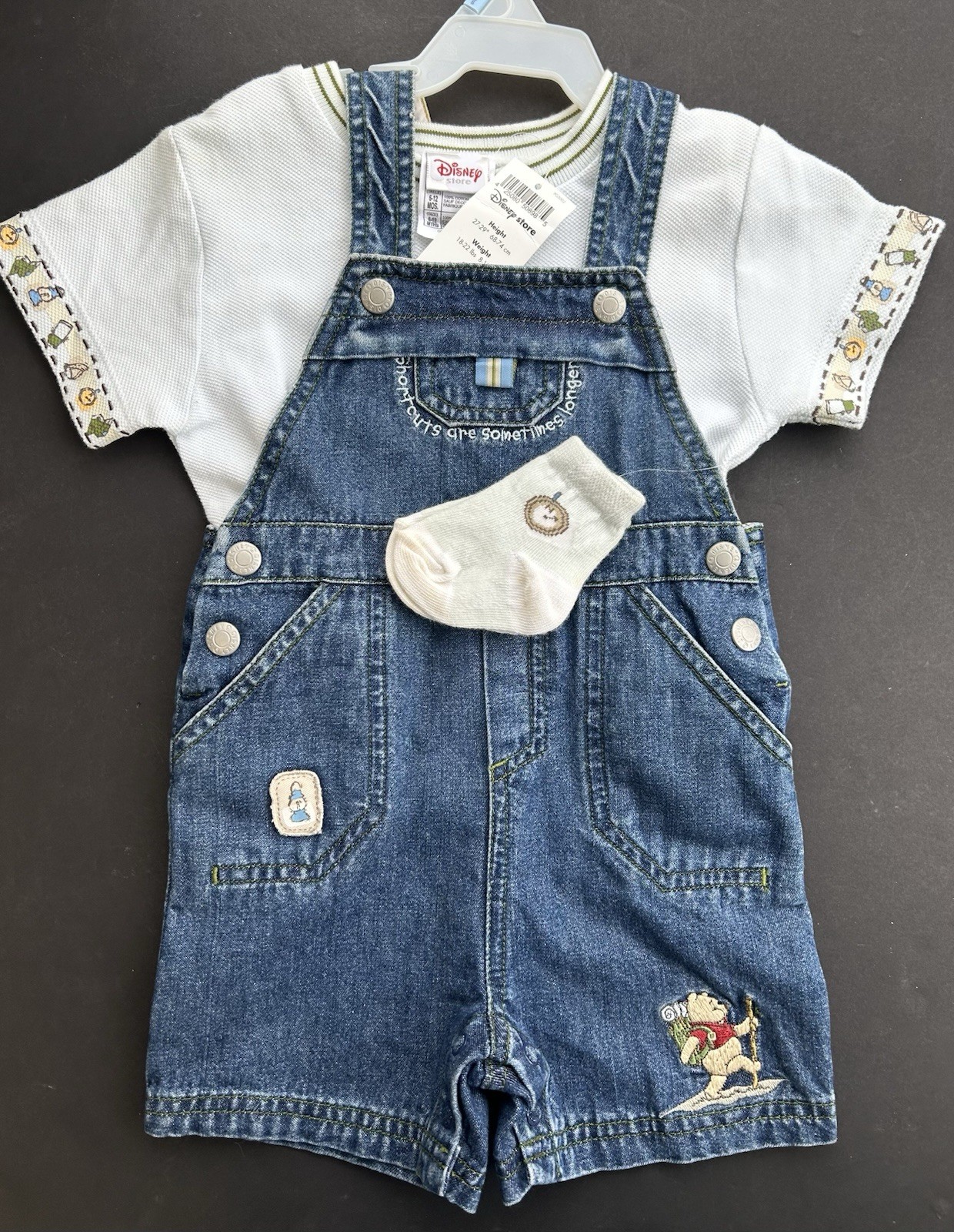 New NWT Vintage Denim Disney Winnie The Pooh Baby Overalls Outfit 6-12m