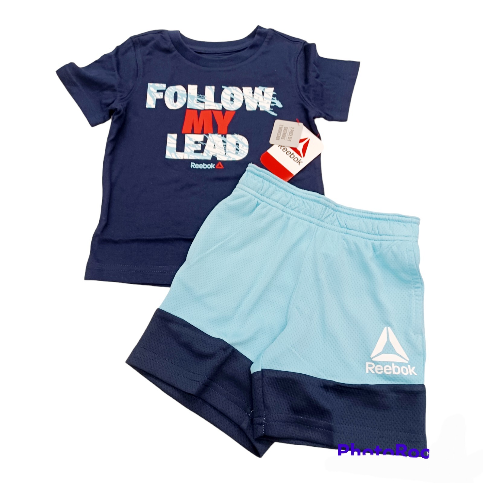 Reebok Shorts Set 2T Boys Blues T-Shirt Mesh Shorts Colorblock Graphics