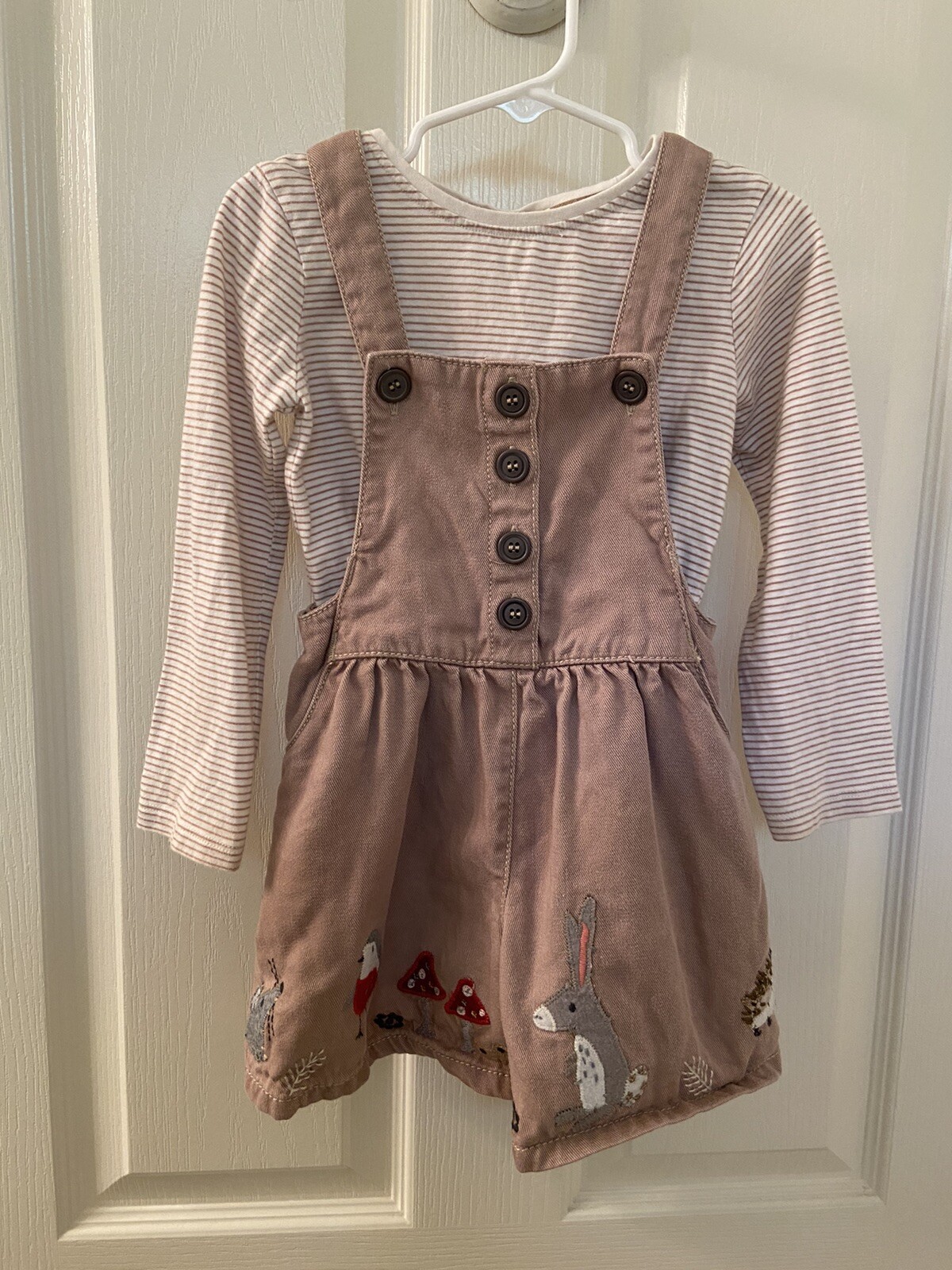 Next UK Girls Applique Woodland Animals Shortall Romper 2 Pc Set Size 2-3 years