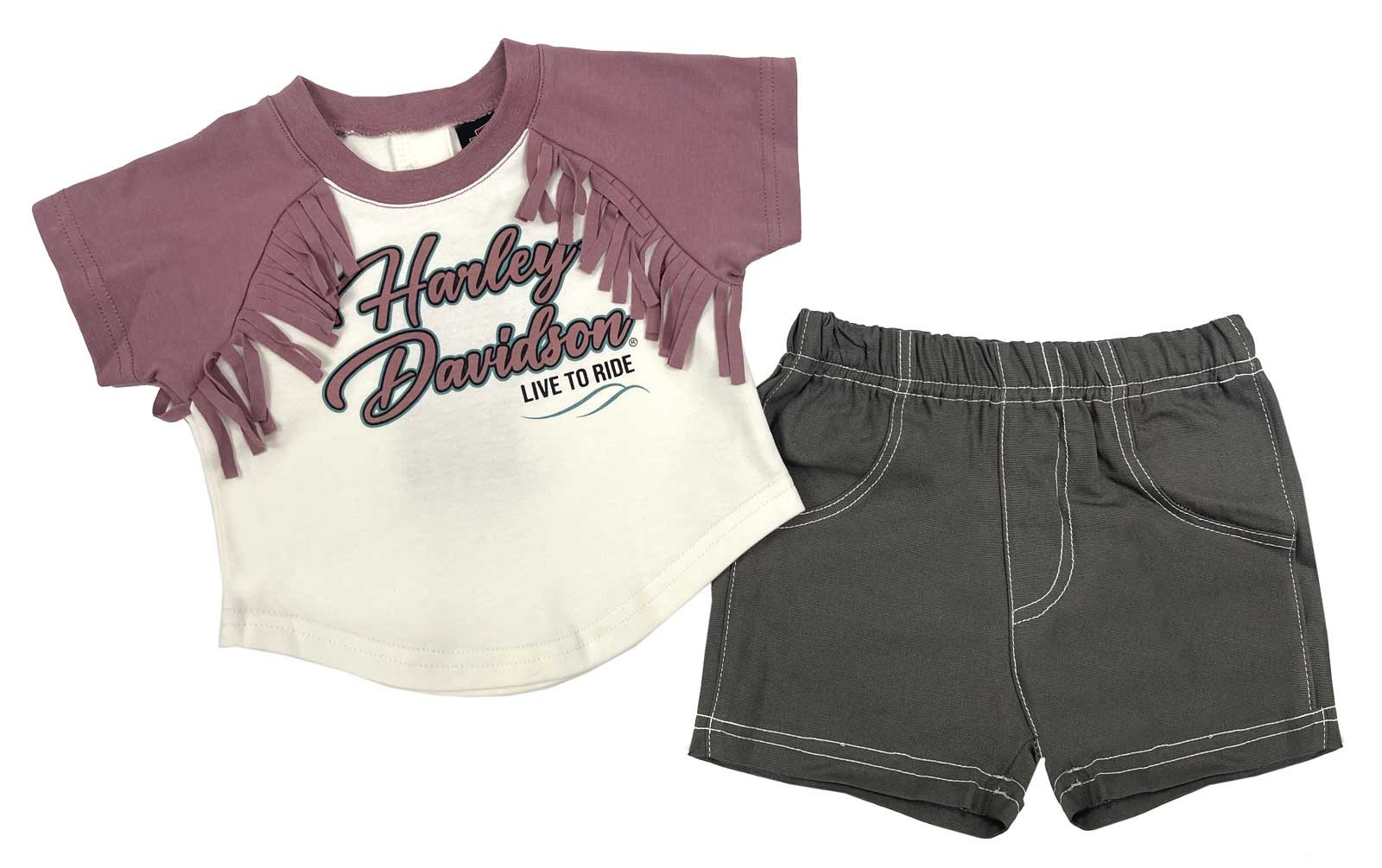 Harley-Davidson Baby Girls’ 2-Piece Fringe Tee & Canvas Shorts Infant Set