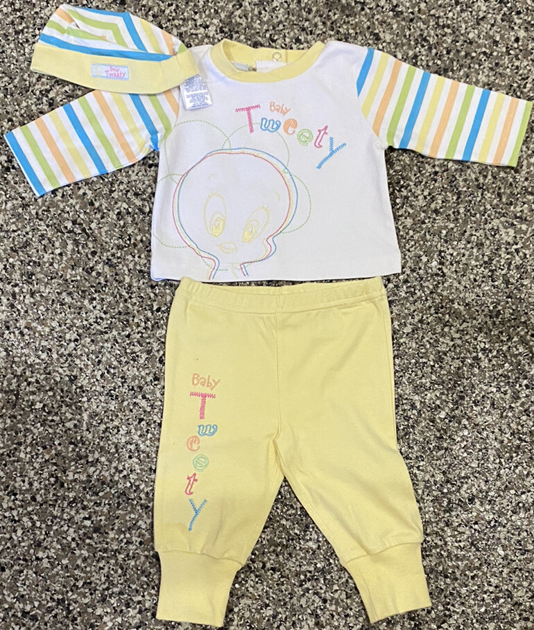 New Baby Tweety Top, Bottoms & Hat 3 Piece Set 3-6 Months Baby Looney Tunes