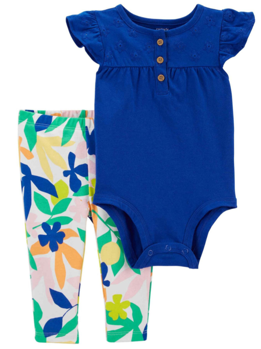 Carters Baby Floral Bodysuit Pant Set 12M Cotton Knit Eyelet Flutter Sleeve NWT