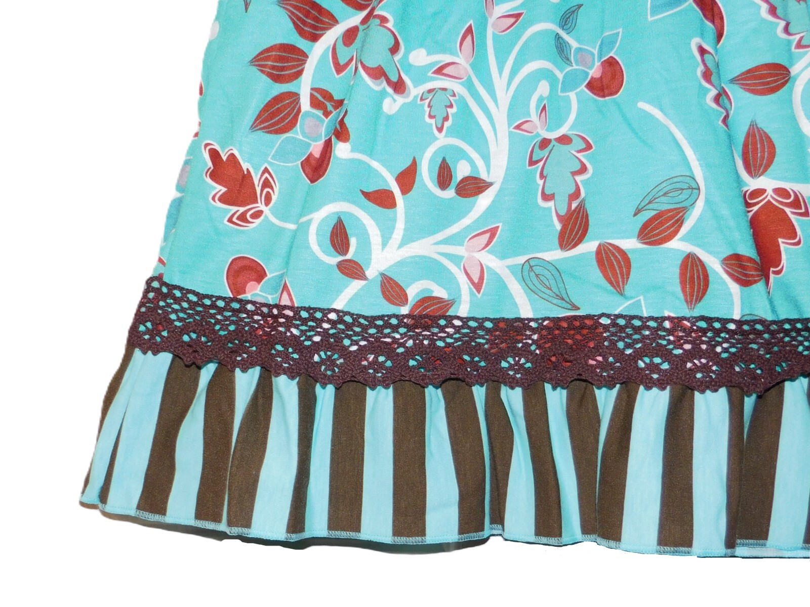 GIRLS 4-5 SKY BLUE & BROWN STRIPED FLORAL DRESS & LEGGING SET Giggle Moon Remake