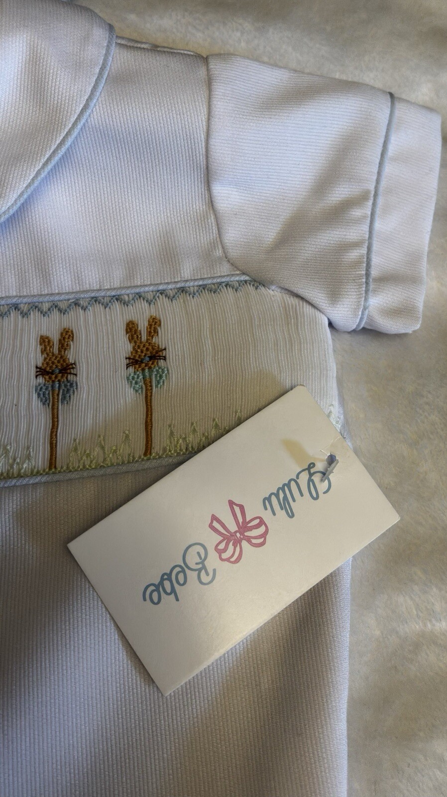 Boys NWT Lulu Bebe Smocked Set Dress Shirt & Bloomers Easter Bunny 9 Months